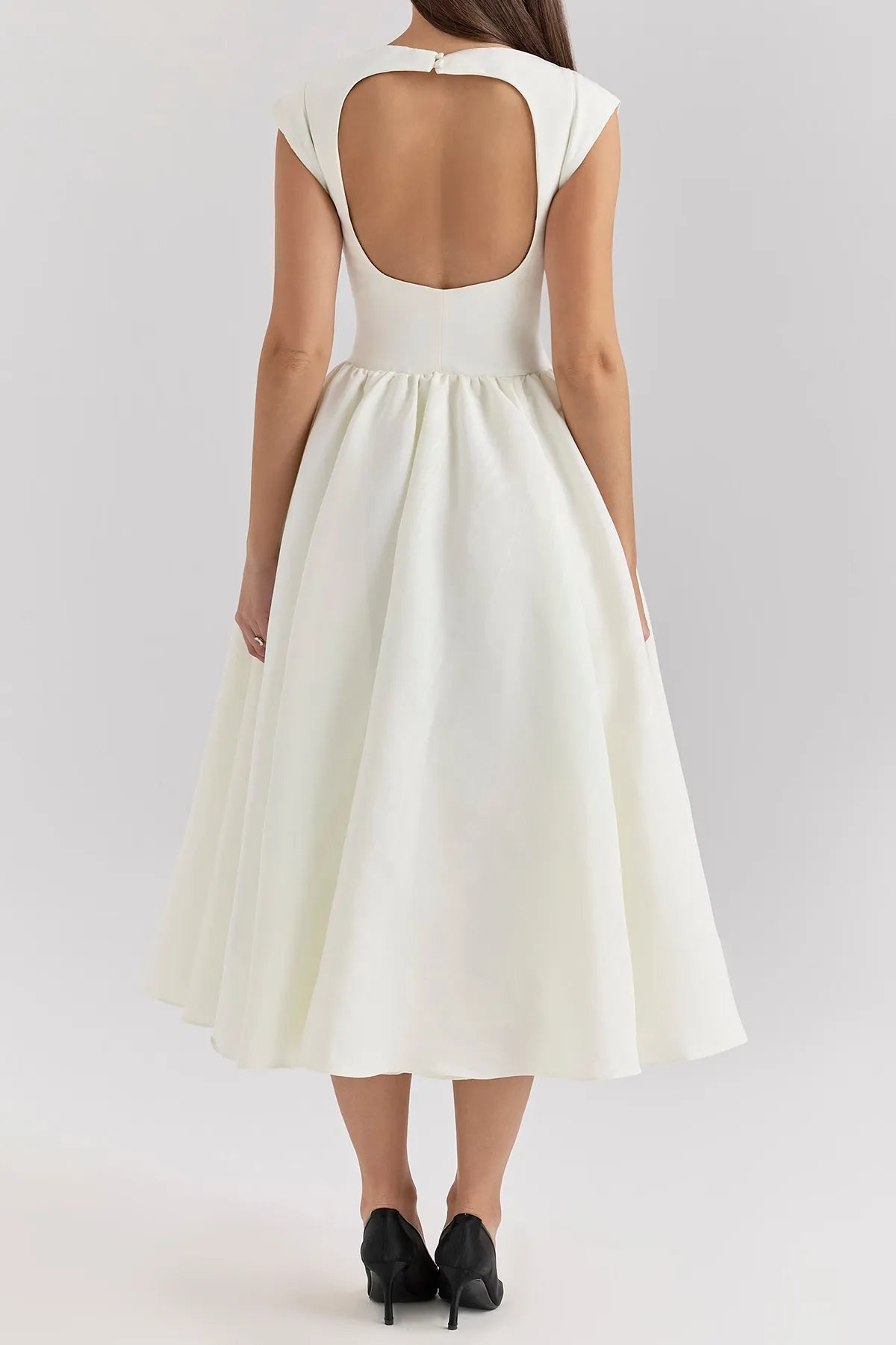 Elegant Moire Satin Backless Midi Dress