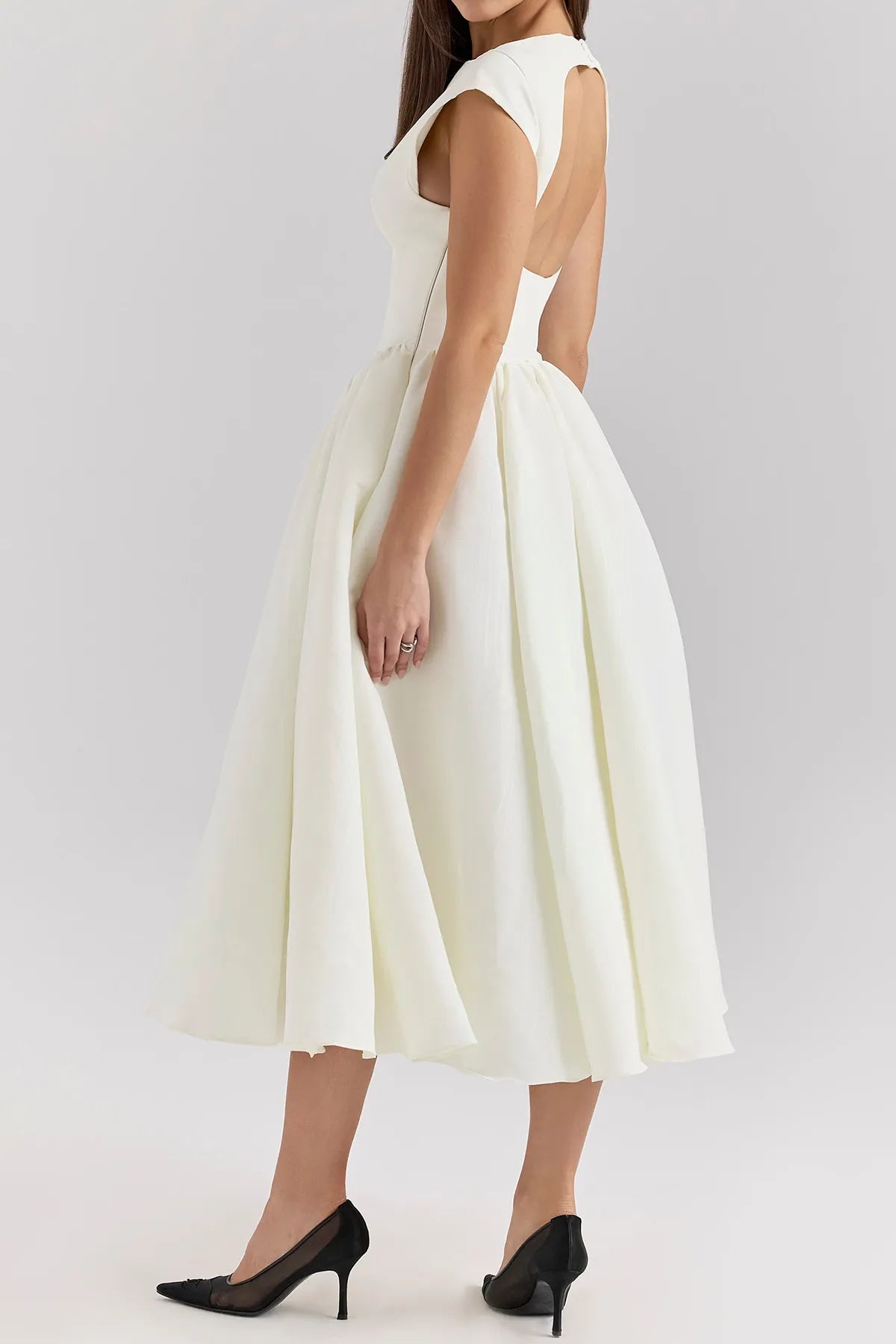 Elegant Moire Satin Backless Midi Dress