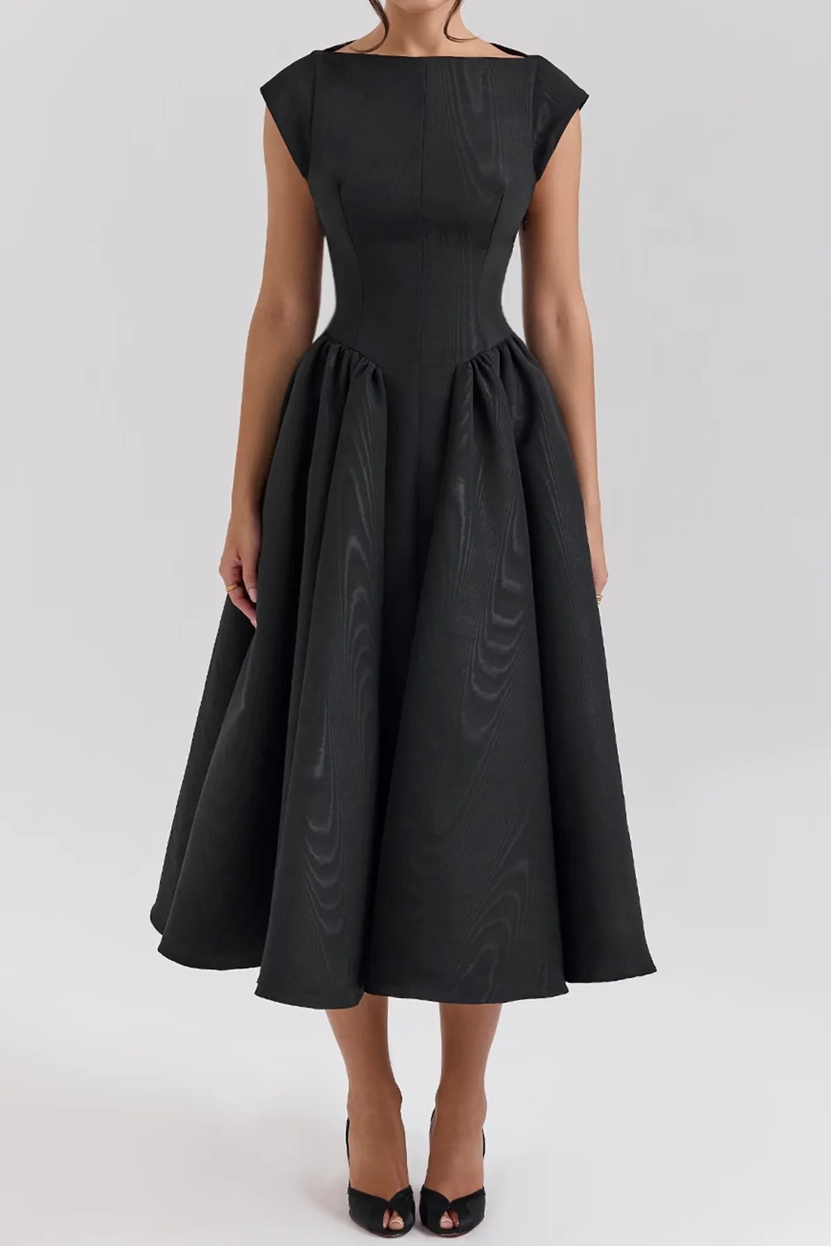 Elegant Moire Satin Backless Midi Dress