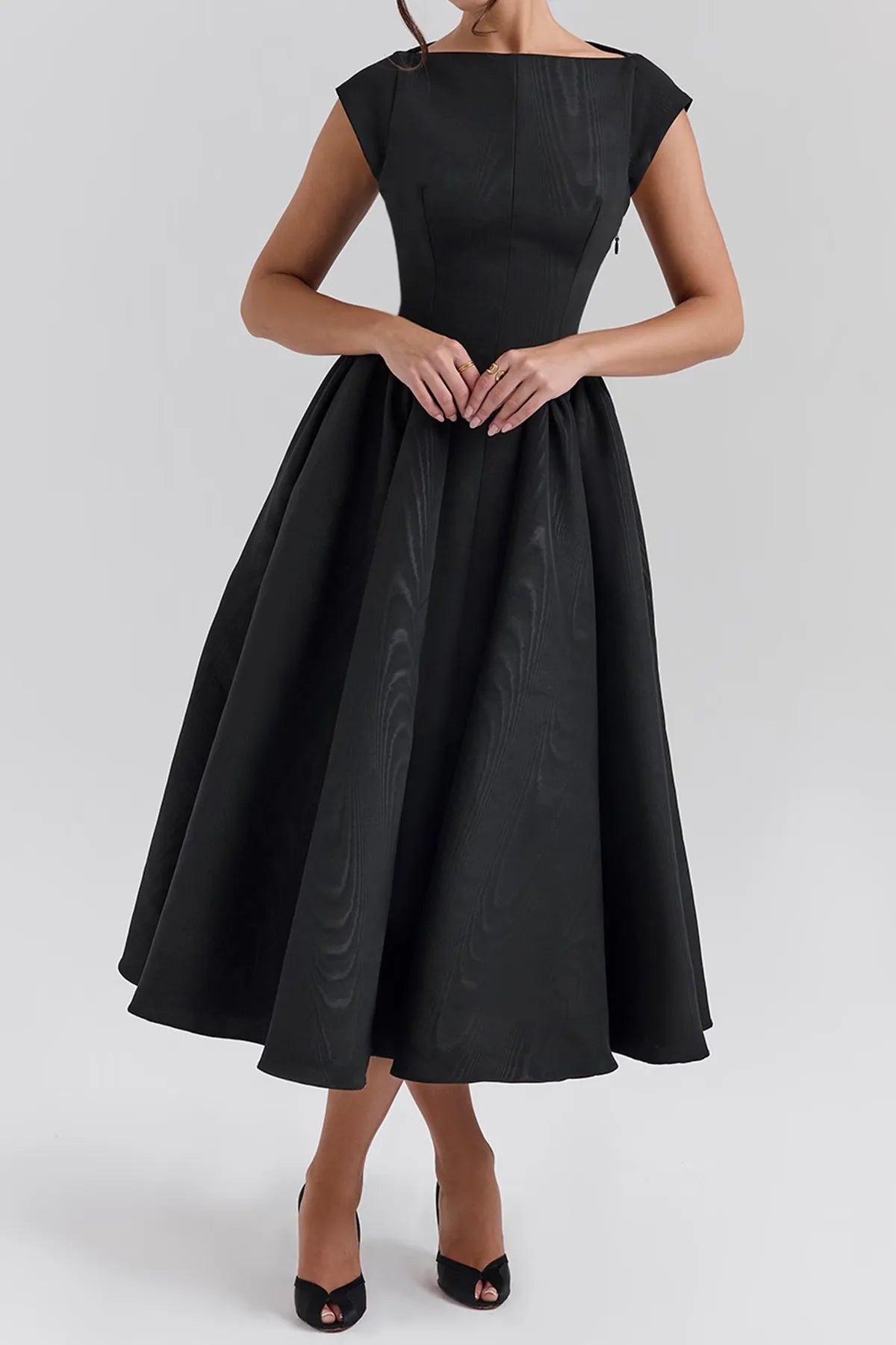 Elegant Moire Satin Backless Midi Dress
