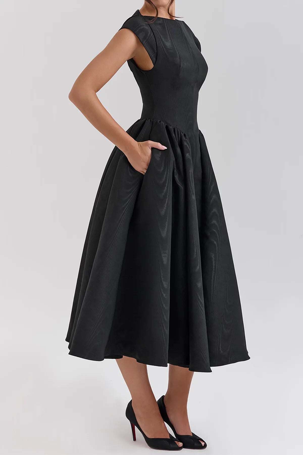 Elegant Moire Satin Backless Midi Dress