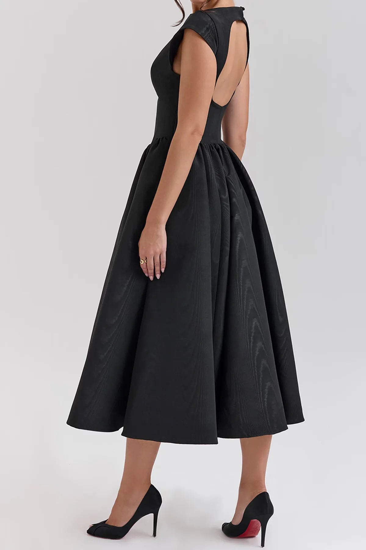 Elegant Moire Satin Backless Midi Dress