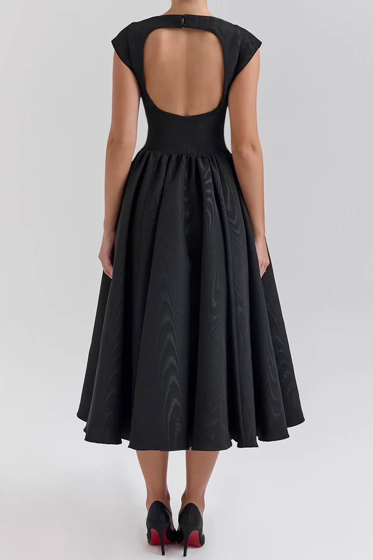 Elegant Moire Satin Backless Midi Dress