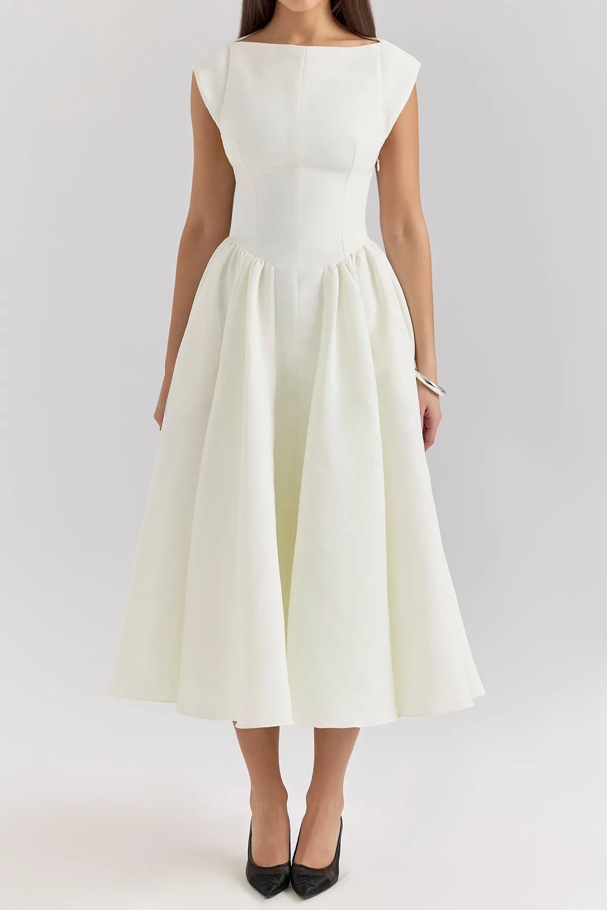 Elegant Moire Satin Backless Midi Dress