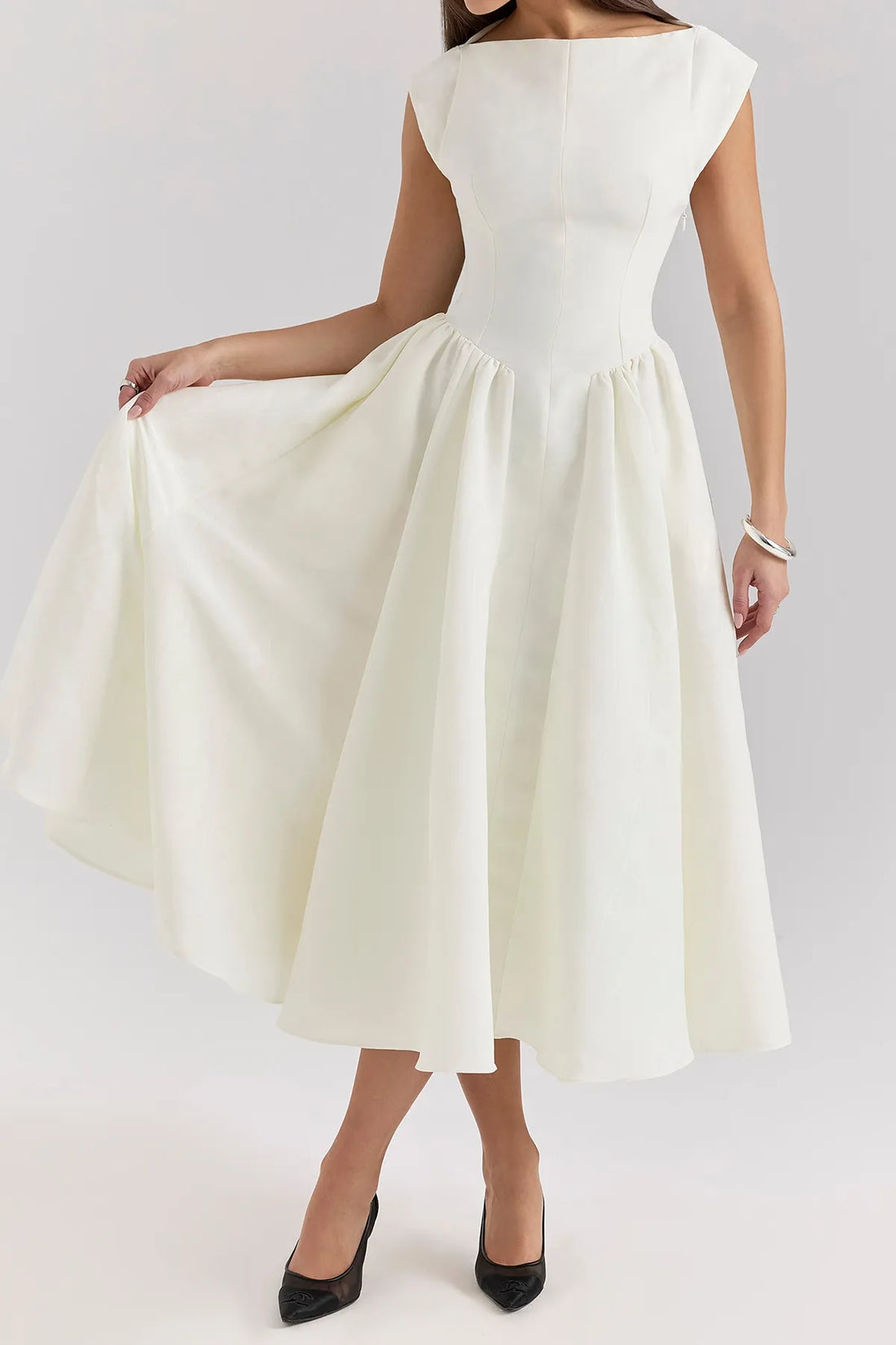 Elegant Moire Satin Backless Midi Dress