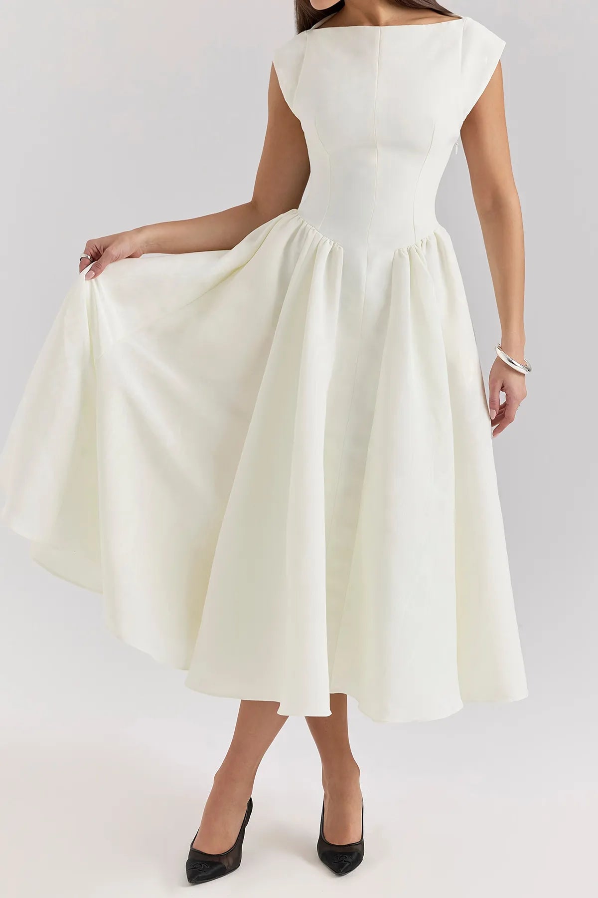 Elegant Moire Satin Backless Midi Dress