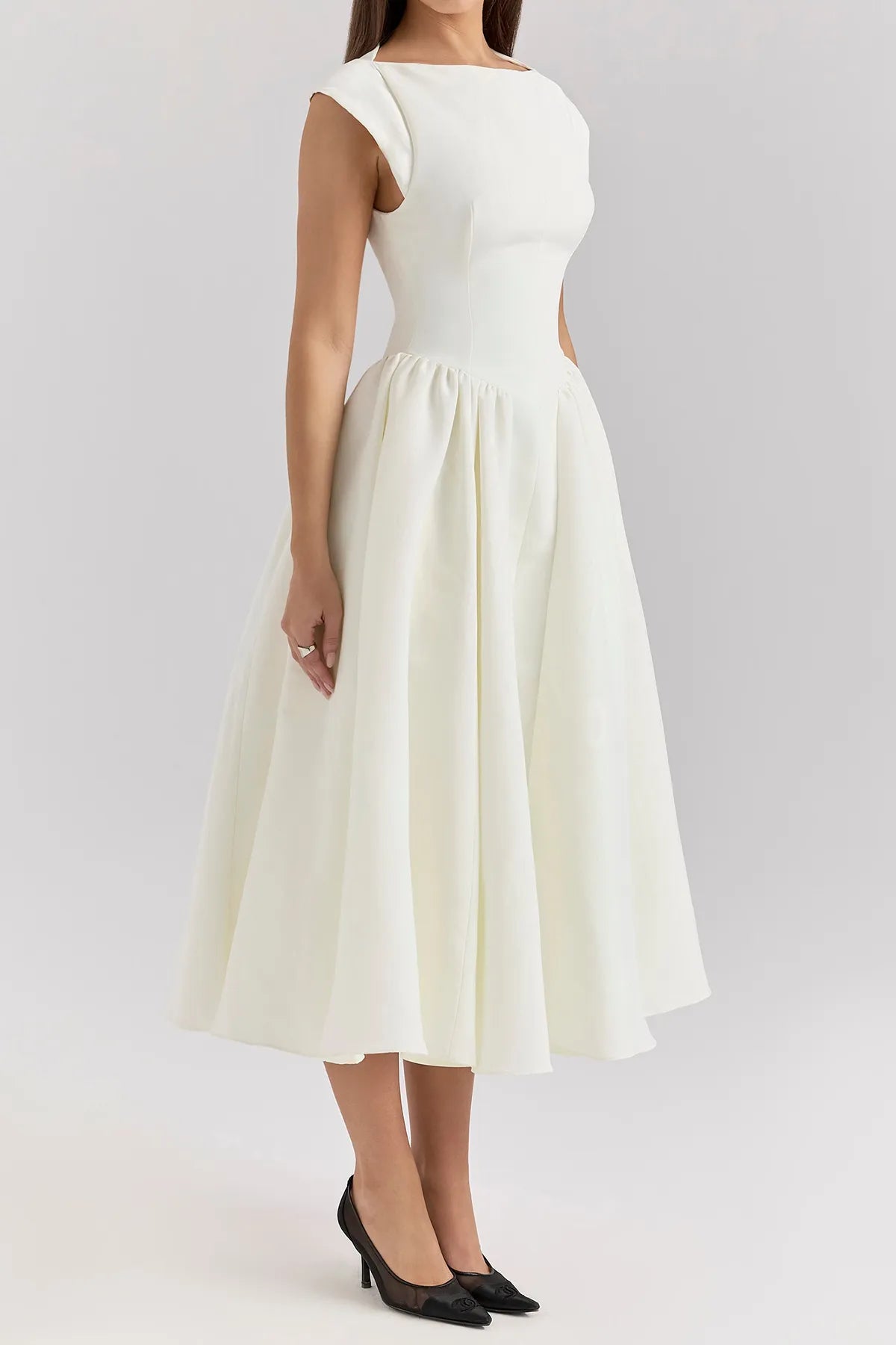 Elegant Moire Satin Backless Midi Dress