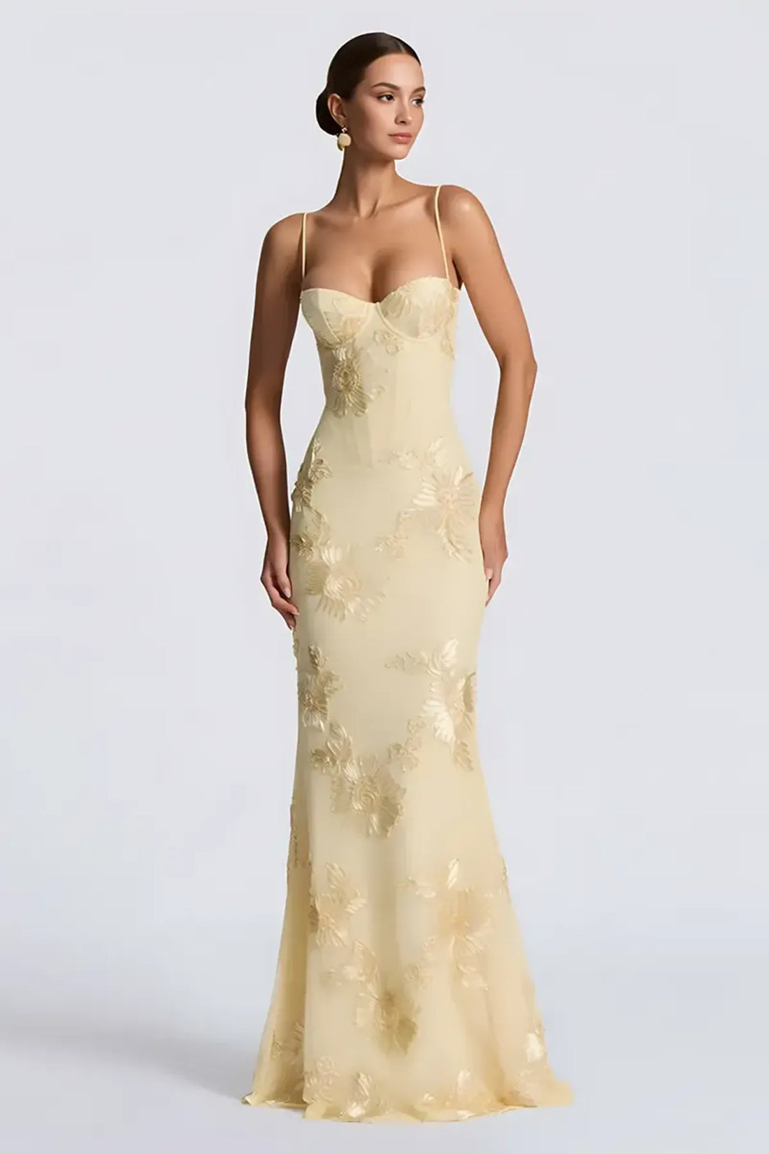 Floral Embroidery Spaghetti Strap Long Prom Gown