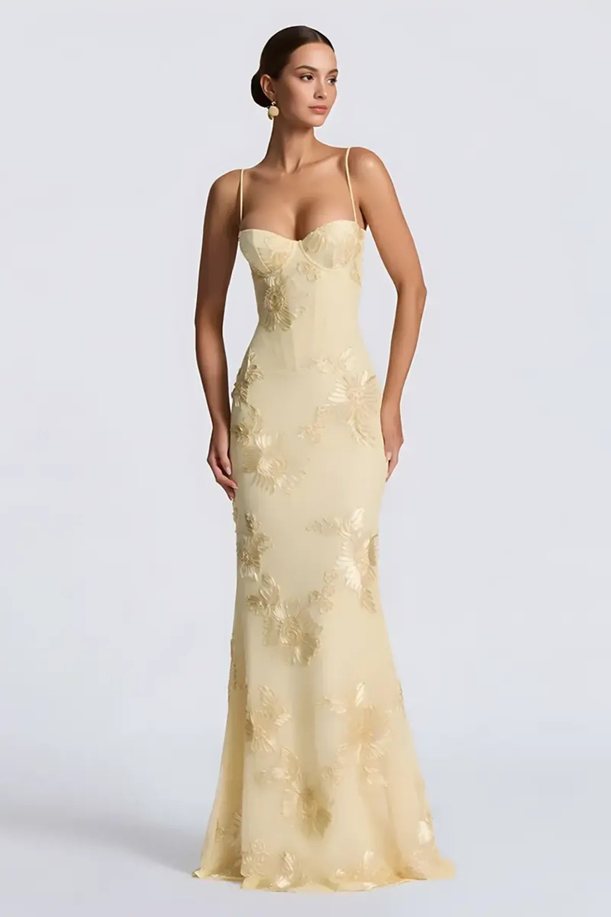 Floral Embroidery Spaghetti Strap Long Prom Gown