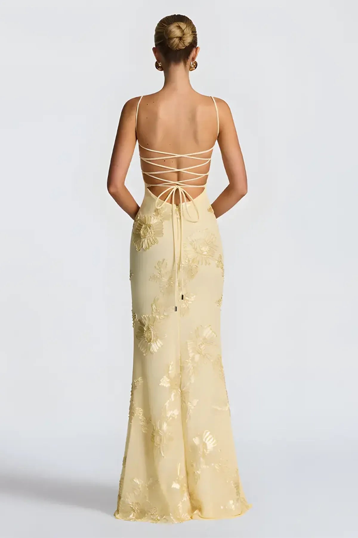 Floral Embroidery Spaghetti Strap Long Prom Gown