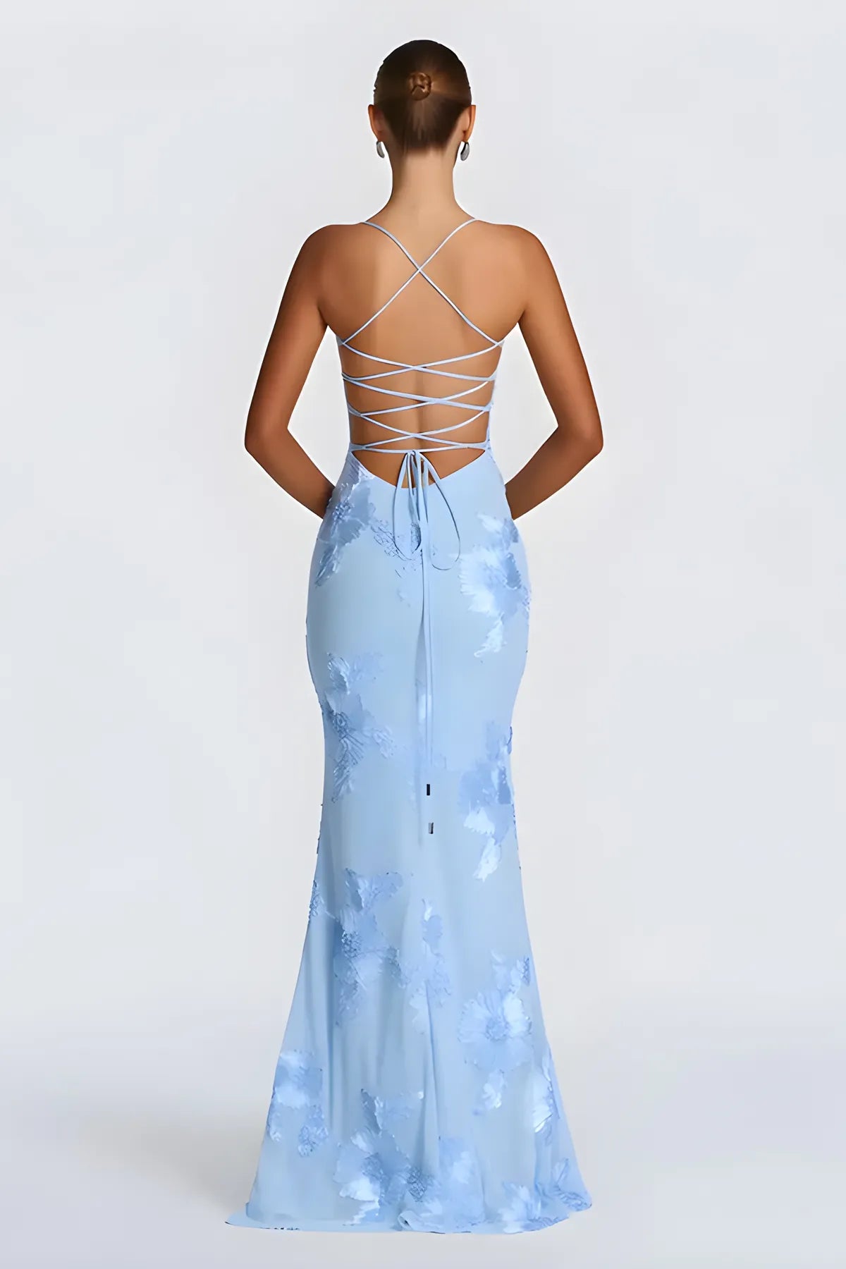 Floral Embroidery Spaghetti Strap Long Prom Gown