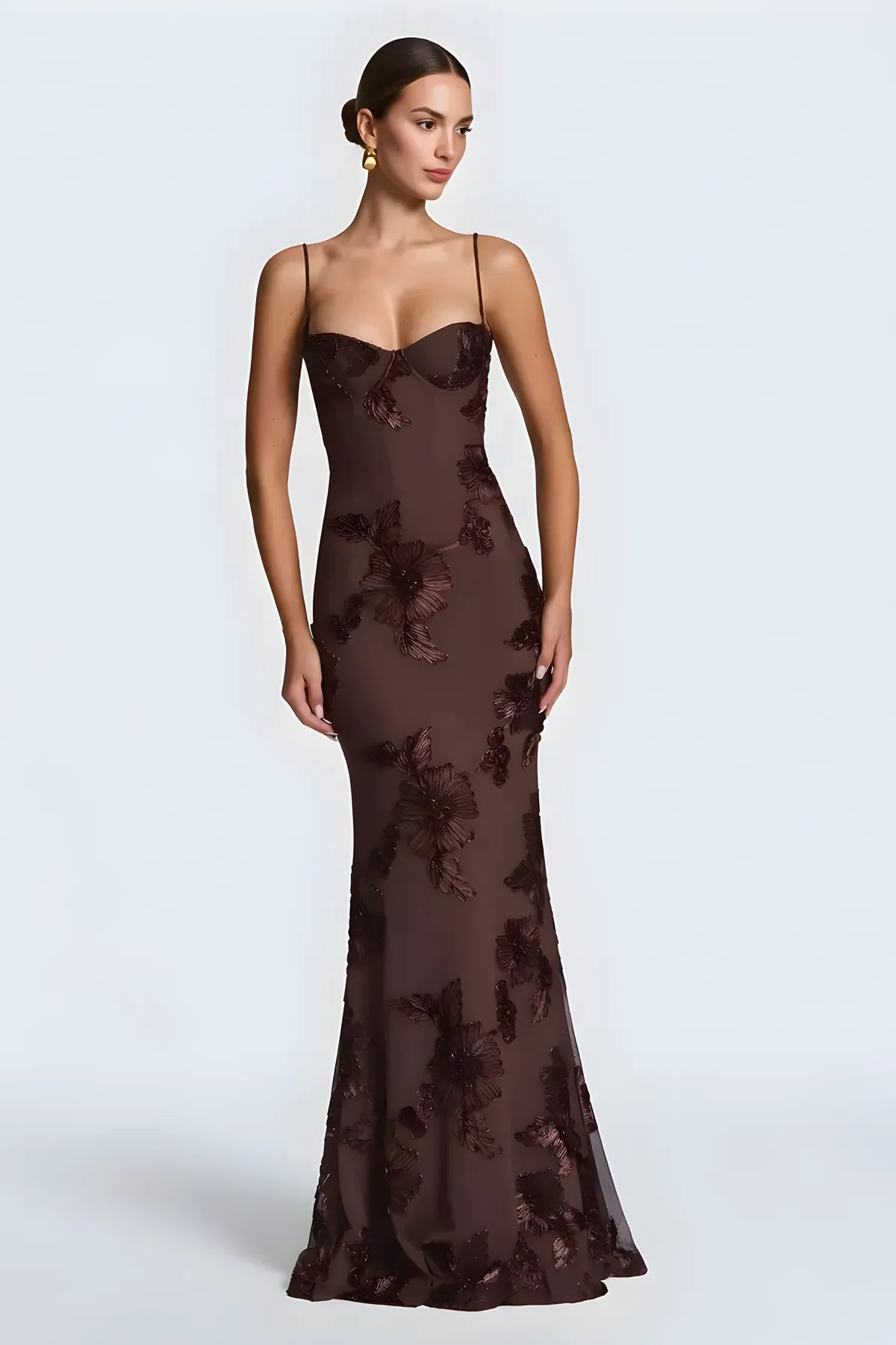Floral Embroidery Spaghetti Strap Long Prom Gown