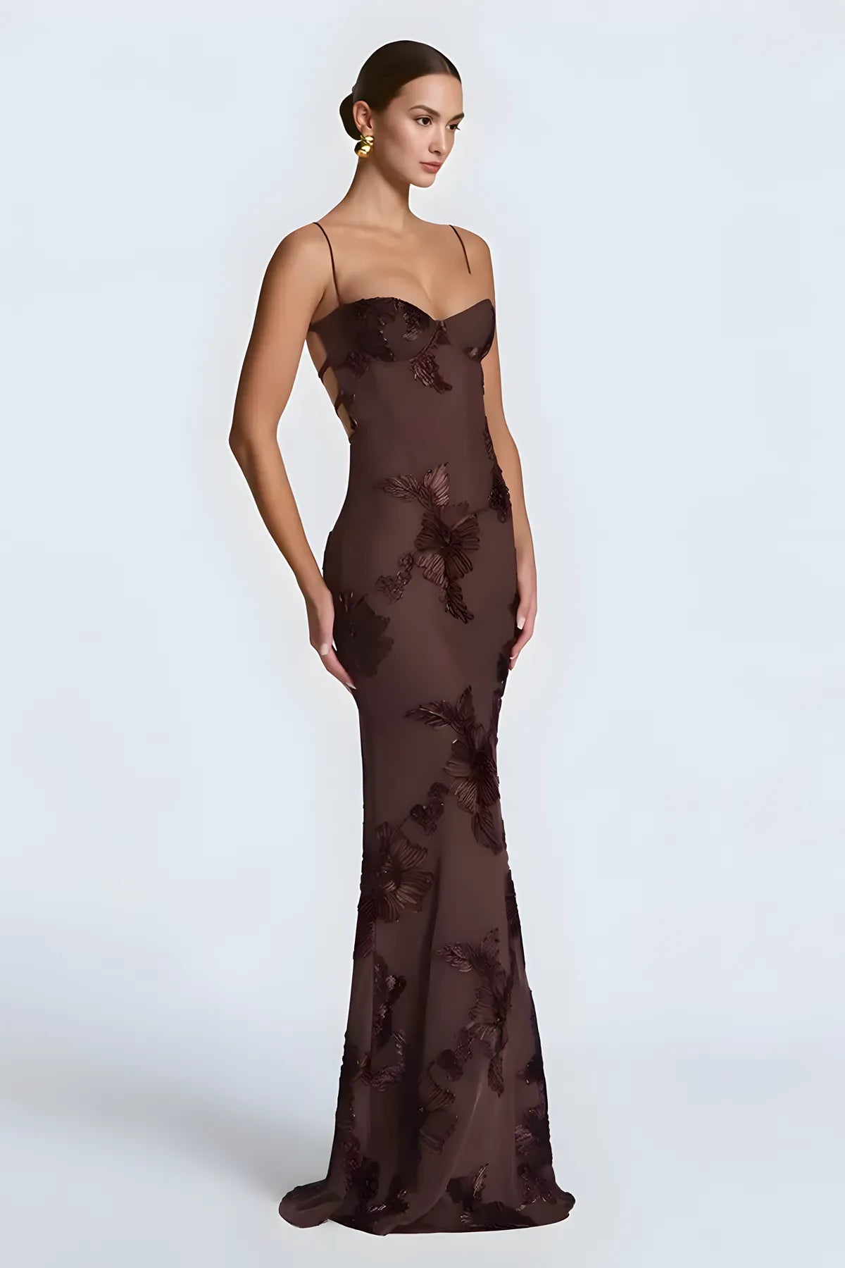 Floral Embroidery Spaghetti Strap Long Prom Gown