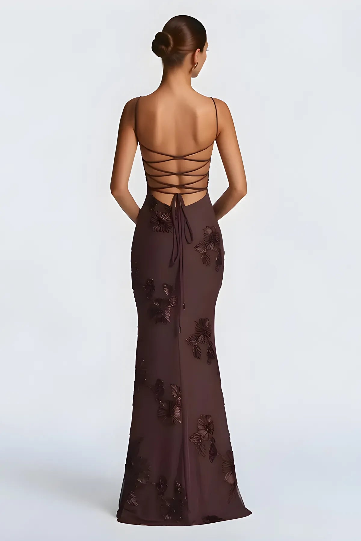 Floral Embroidery Spaghetti Strap Long Prom Gown