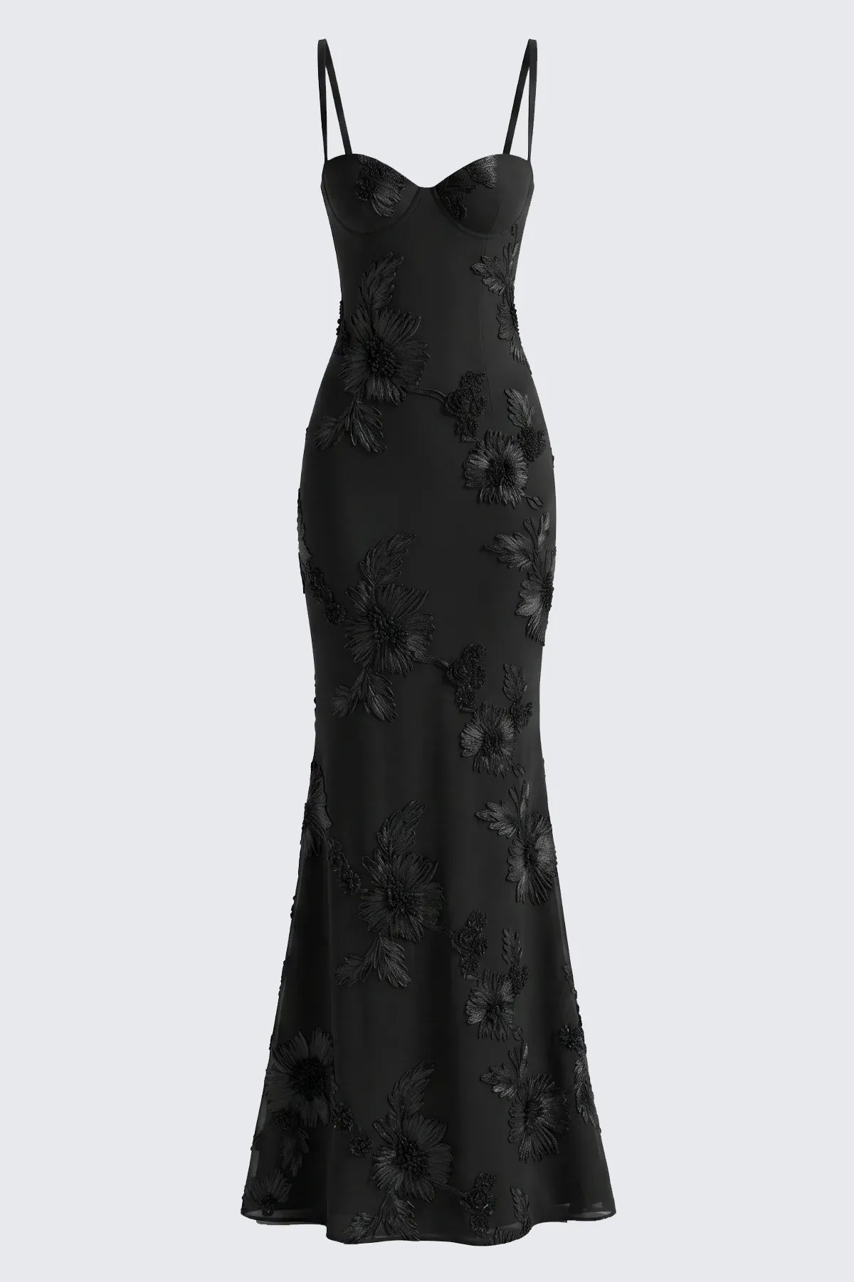 Floral Embroidery Spaghetti Strap Long Prom Gown