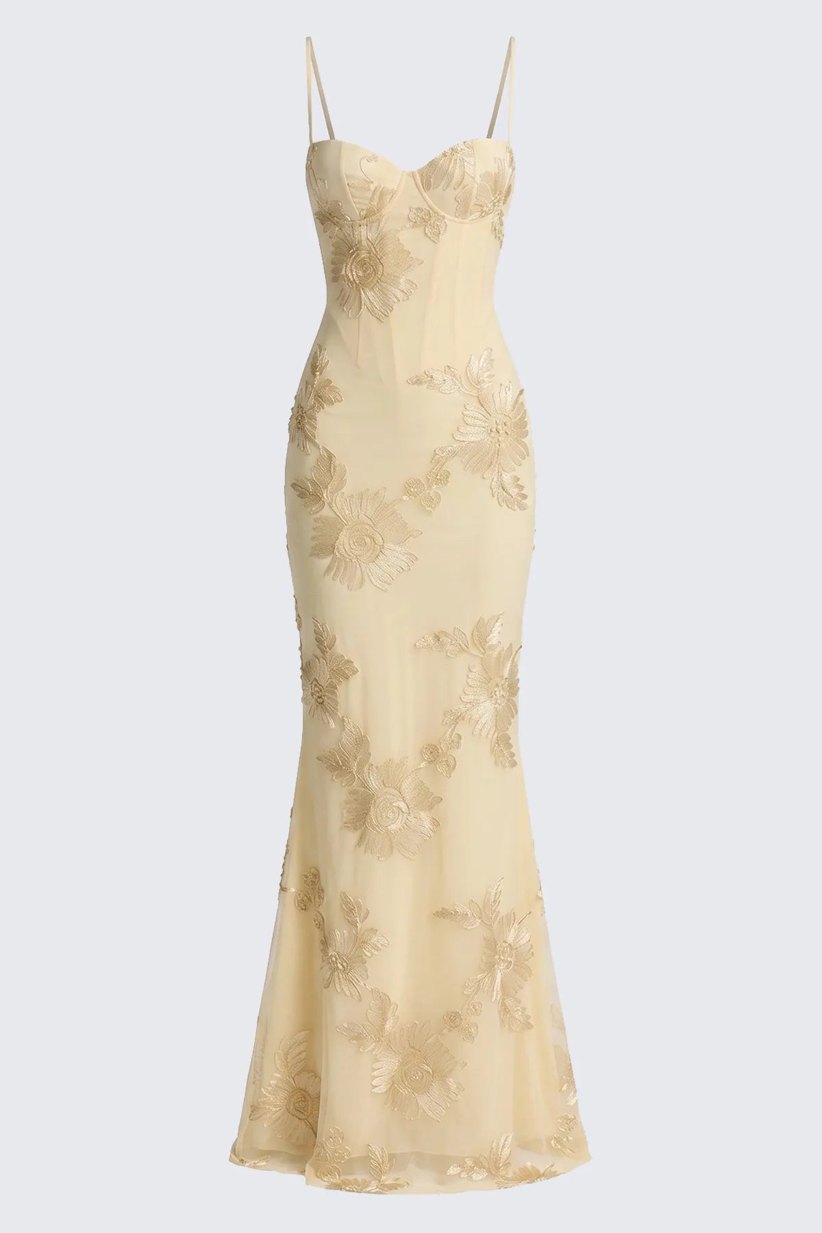 Floral Embroidery Spaghetti Strap Long Prom Gown