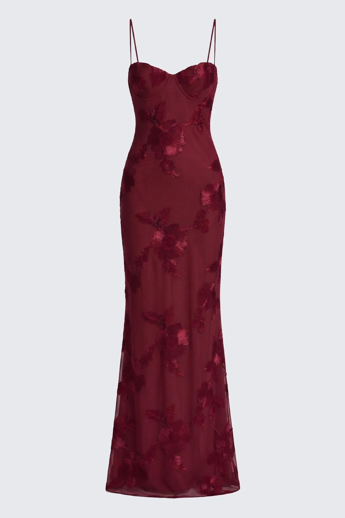 Floral Embroidery Spaghetti Strap Long Prom Gown