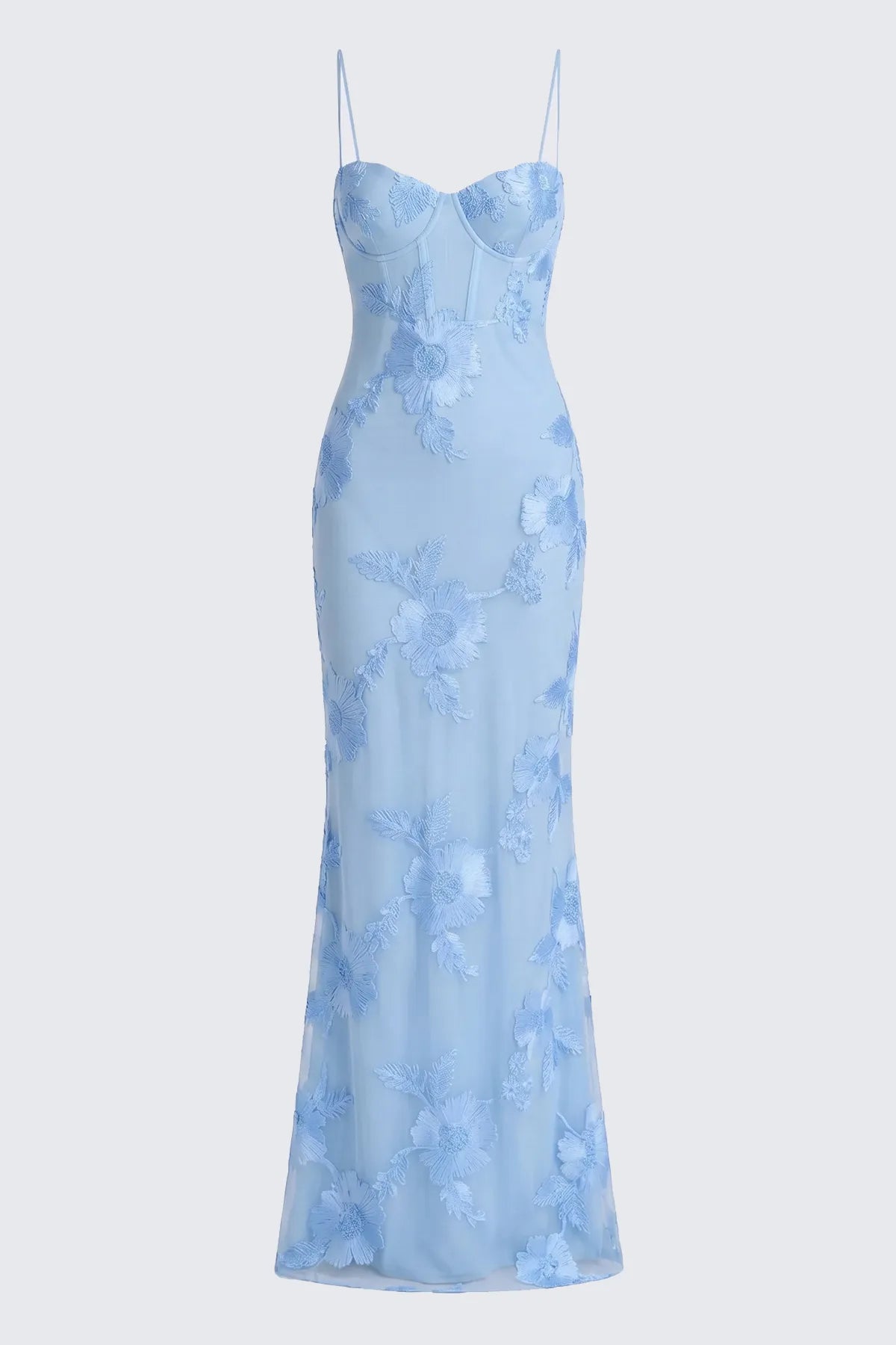 Floral Embroidery Spaghetti Strap Long Prom Gown