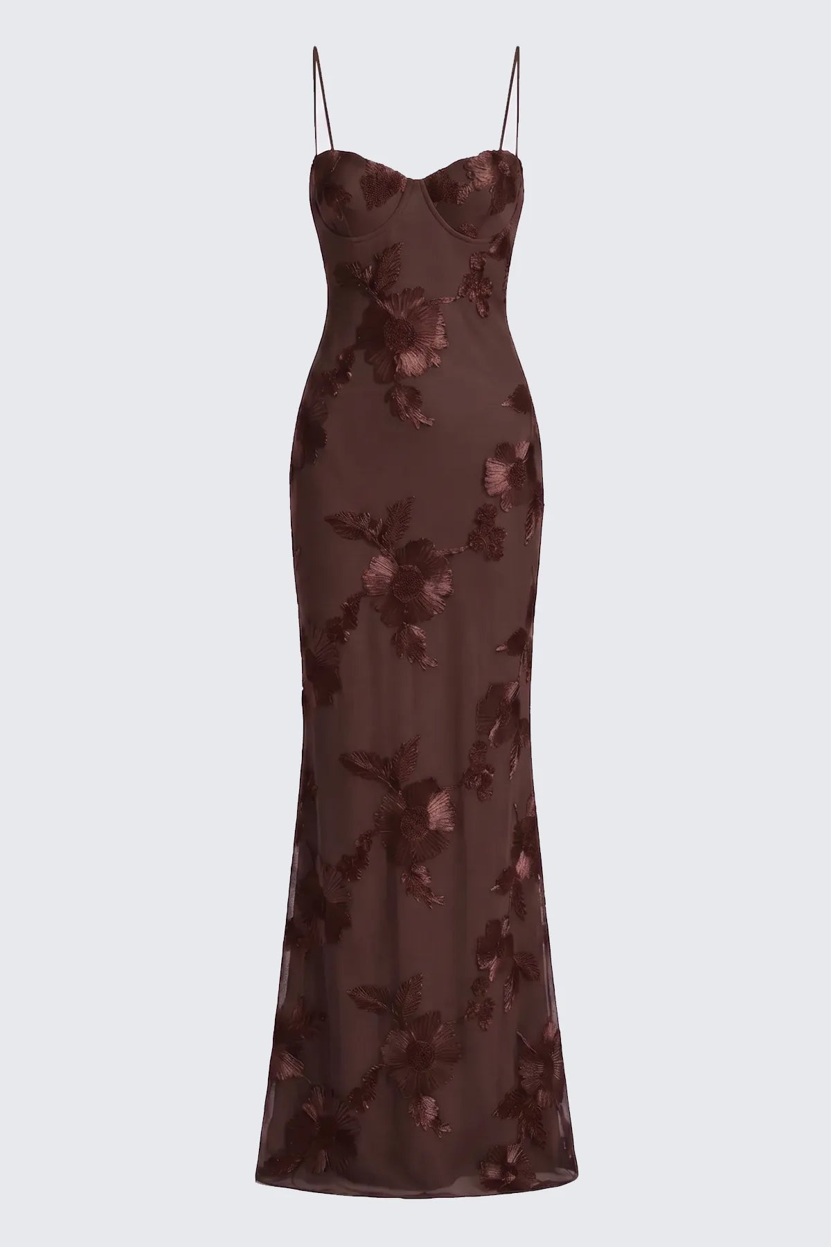 Floral Embroidery Spaghetti Strap Long Prom Gown