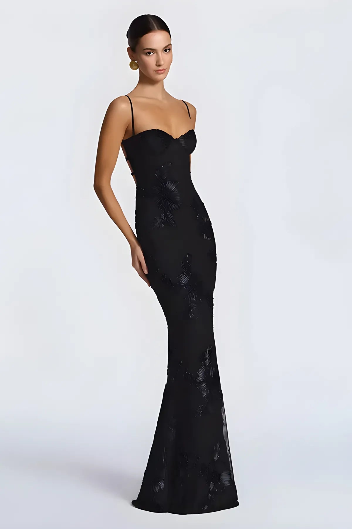 Floral Embroidery Spaghetti Strap Long Prom Gown