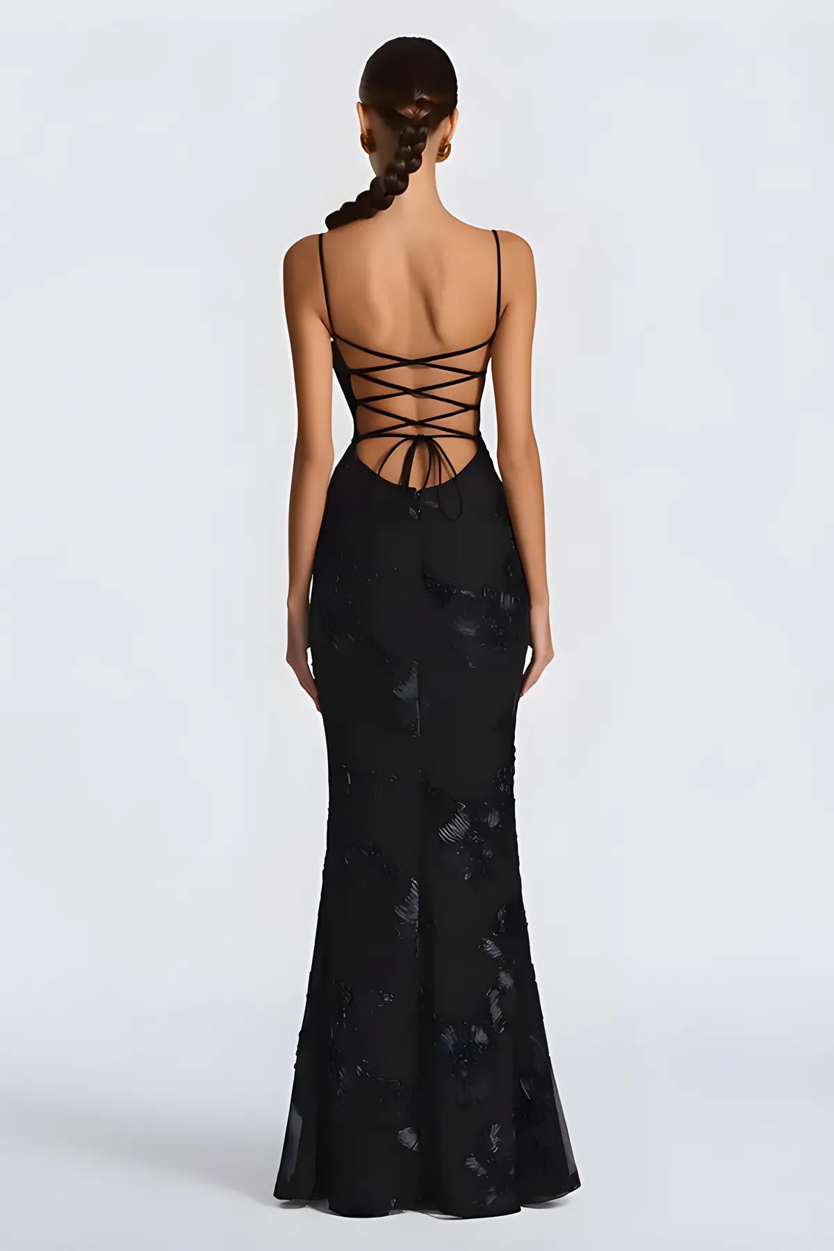 Floral Embroidery Spaghetti Strap Long Prom Gown