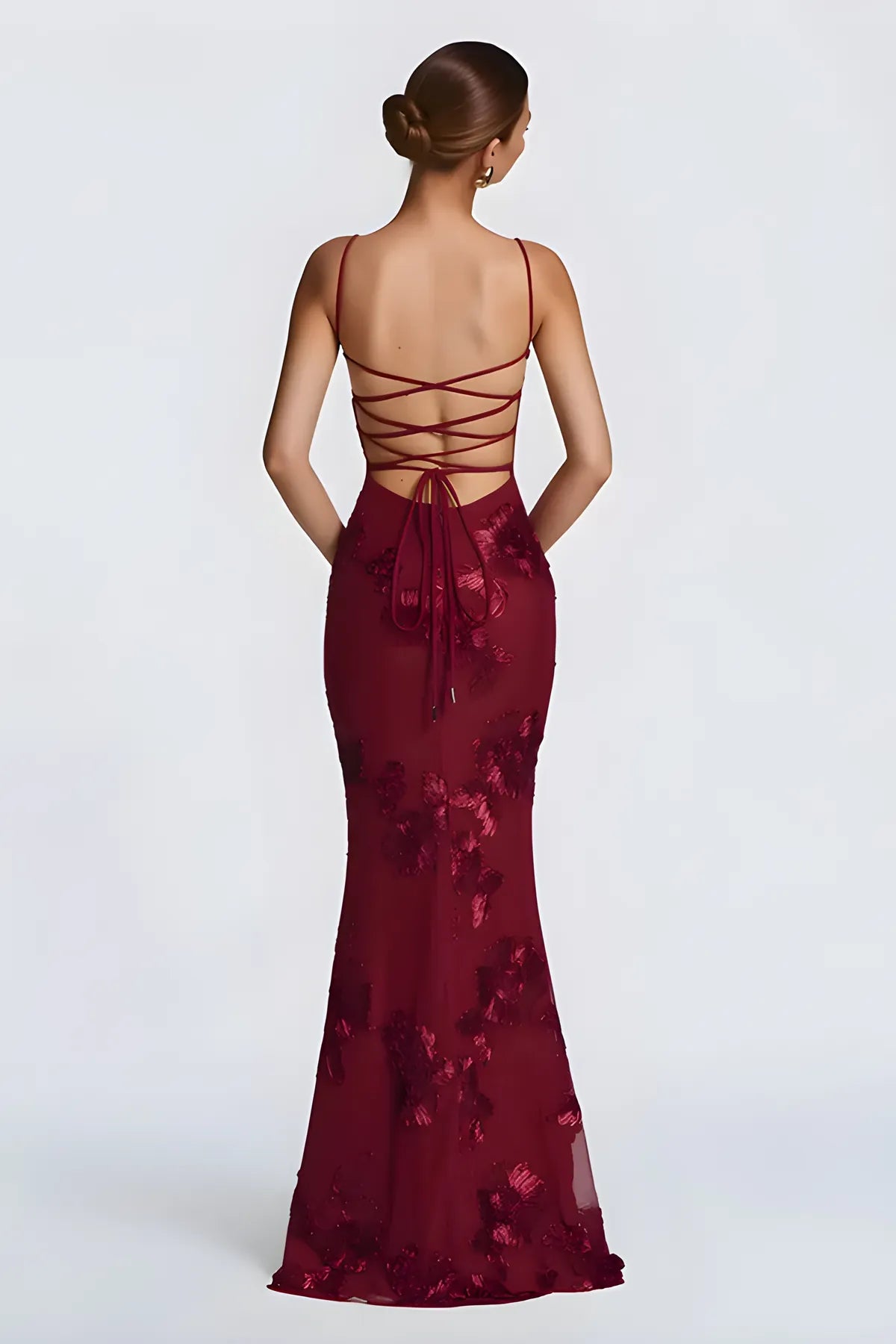 Floral Embroidery Spaghetti Strap Long Prom Gown