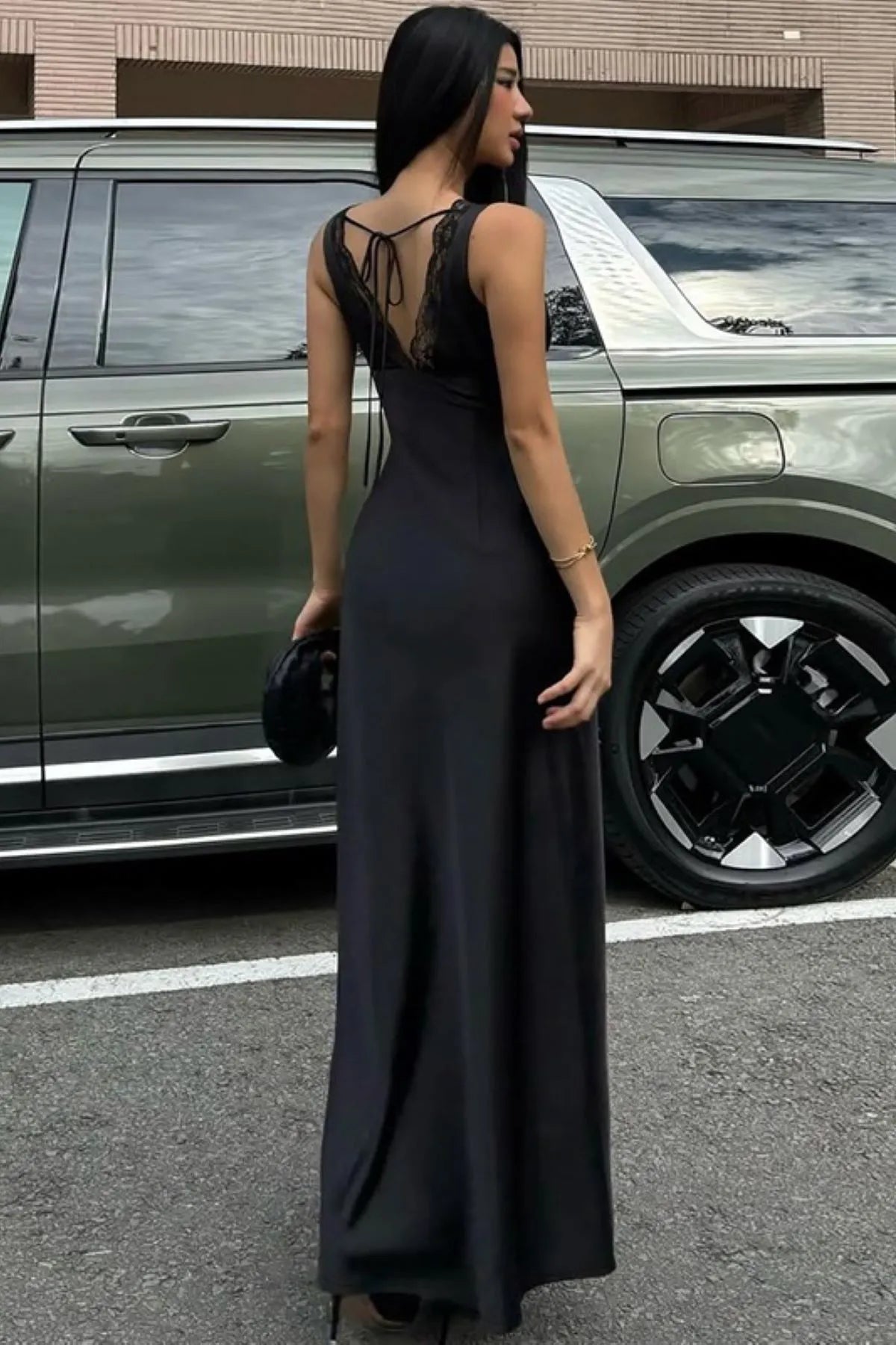 Lace Trim V-Neck Maxi Dress