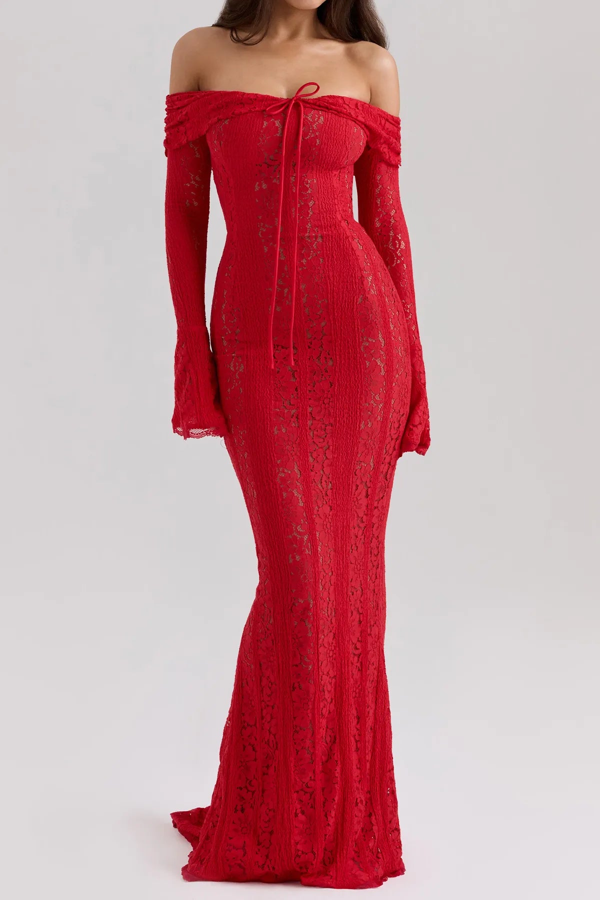 Off-Shoulder Floral Lace Mermaid Gown