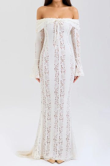 Off-Shoulder Floral Lace Mermaid Gown