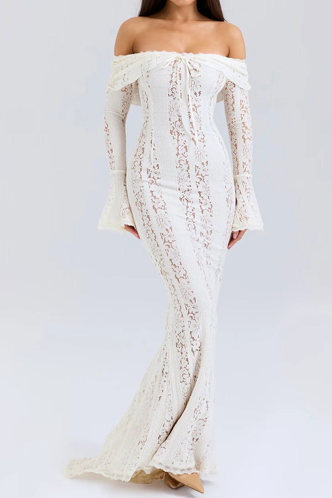Off-Shoulder Floral Lace Mermaid Gown