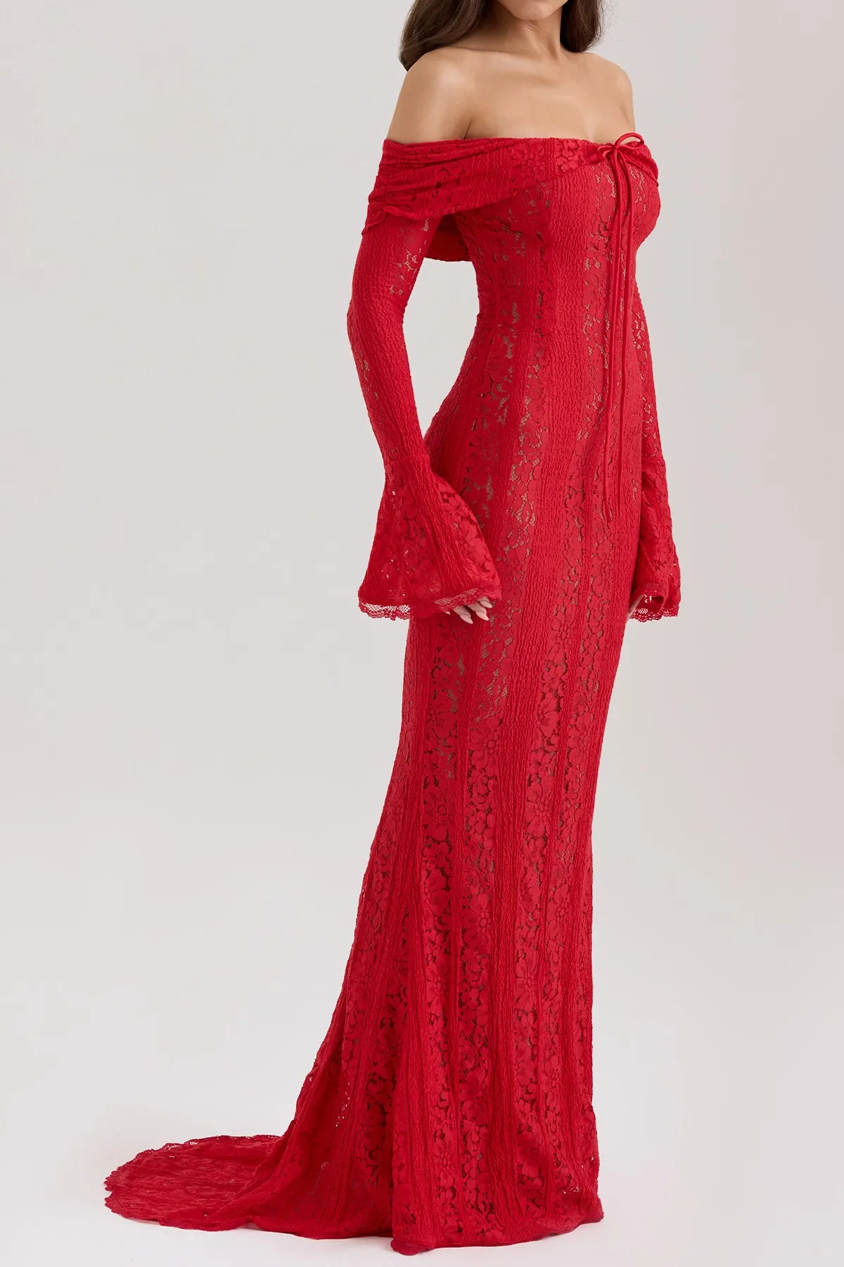 Off-Shoulder Floral Lace Mermaid Gown