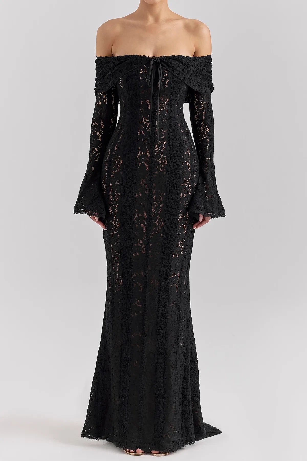 Off-Shoulder Floral Lace Mermaid Gown