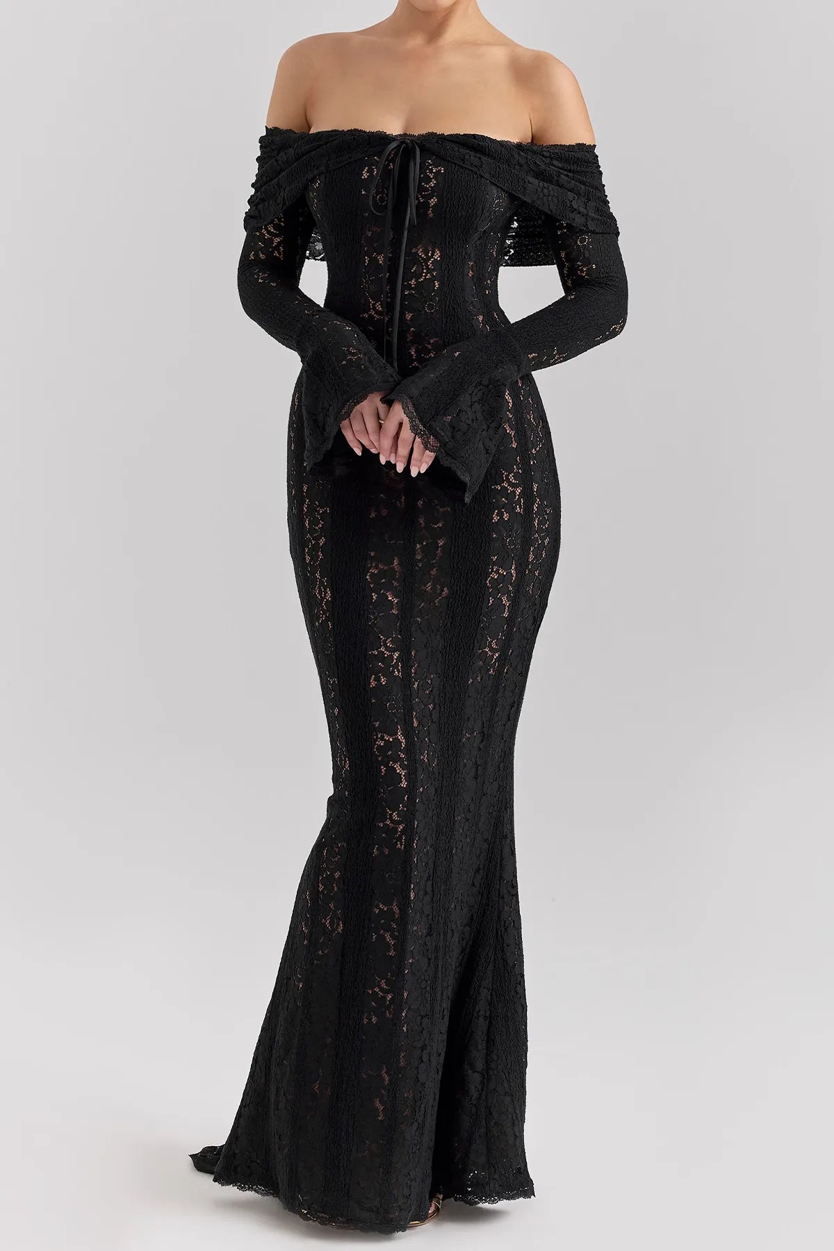 Off-Shoulder Floral Lace Mermaid Gown