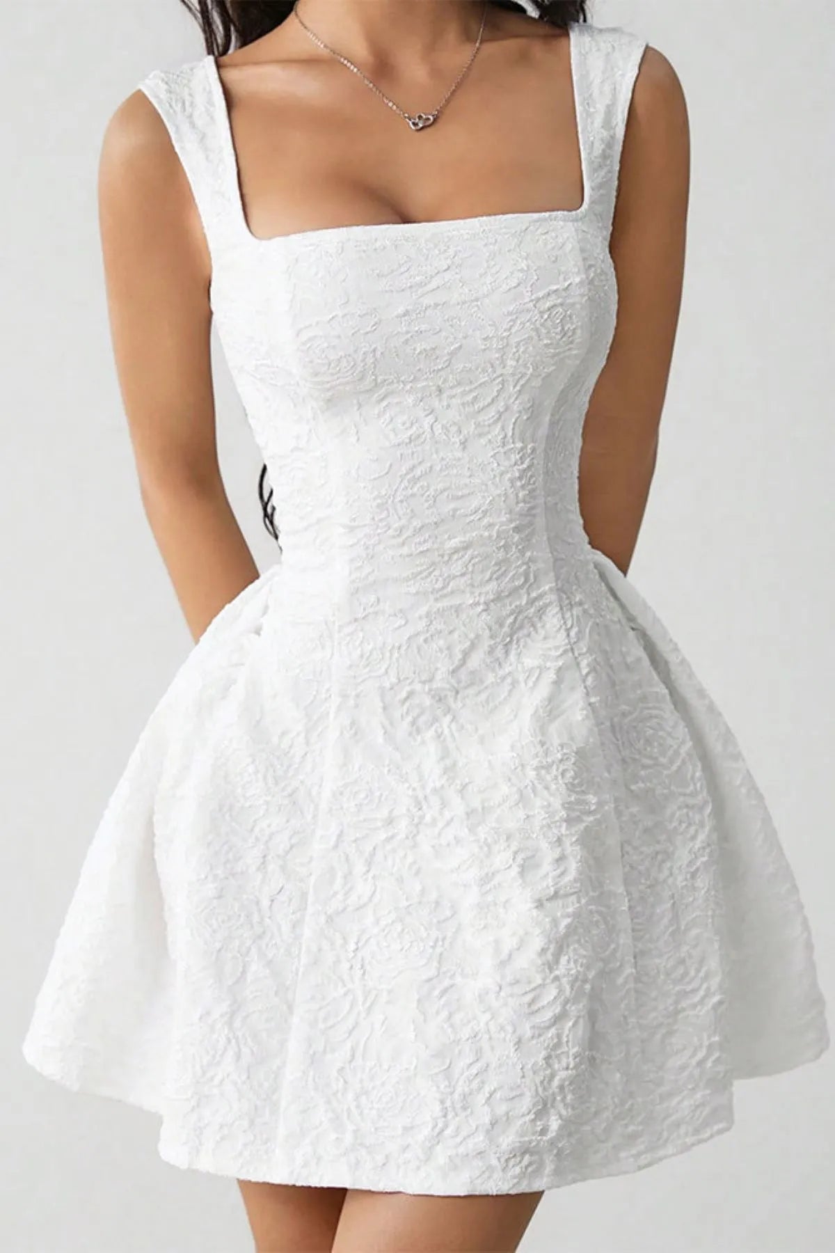 Square Neck Puff Mini Dress