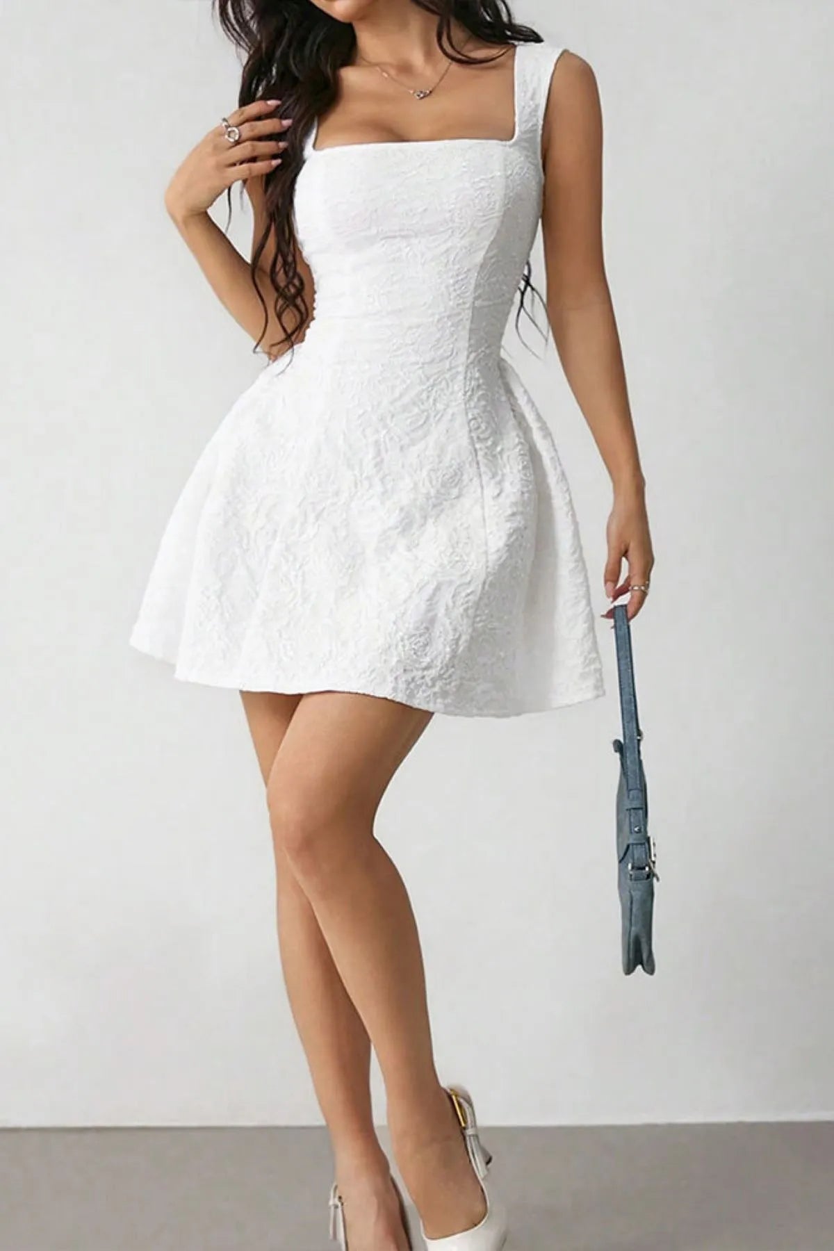 Square Neck Puff Mini Dress