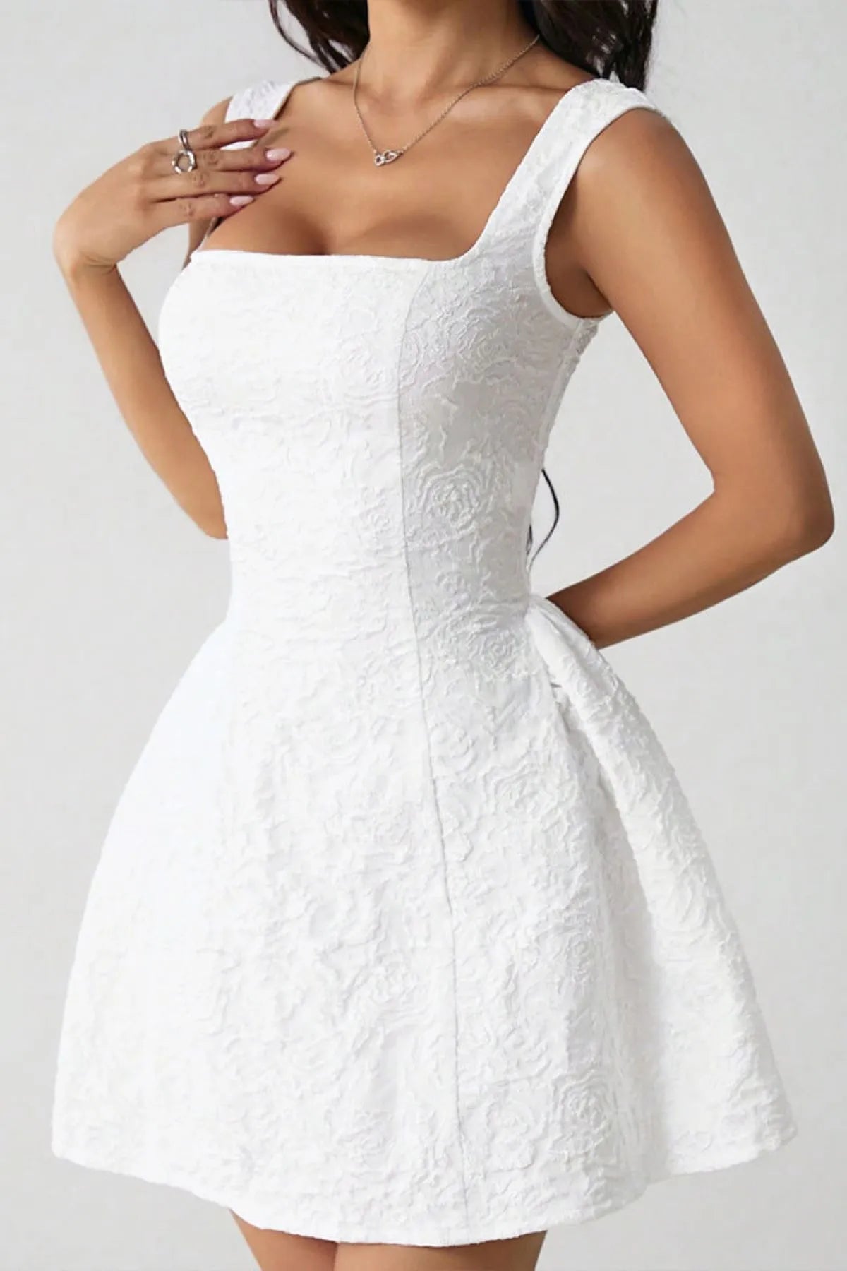 Square Neck Puff Mini Dress
