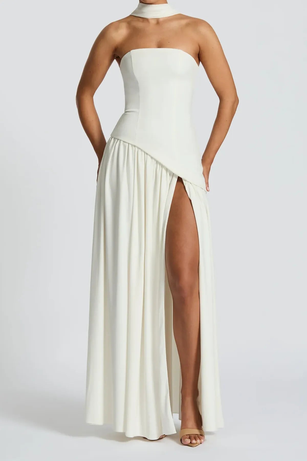 Strapless Split Thigh Maxi Evening Dress