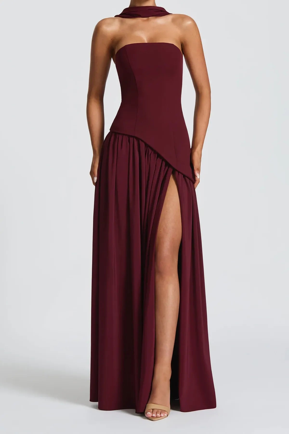 Strapless Split Thigh Maxi Evening Dress