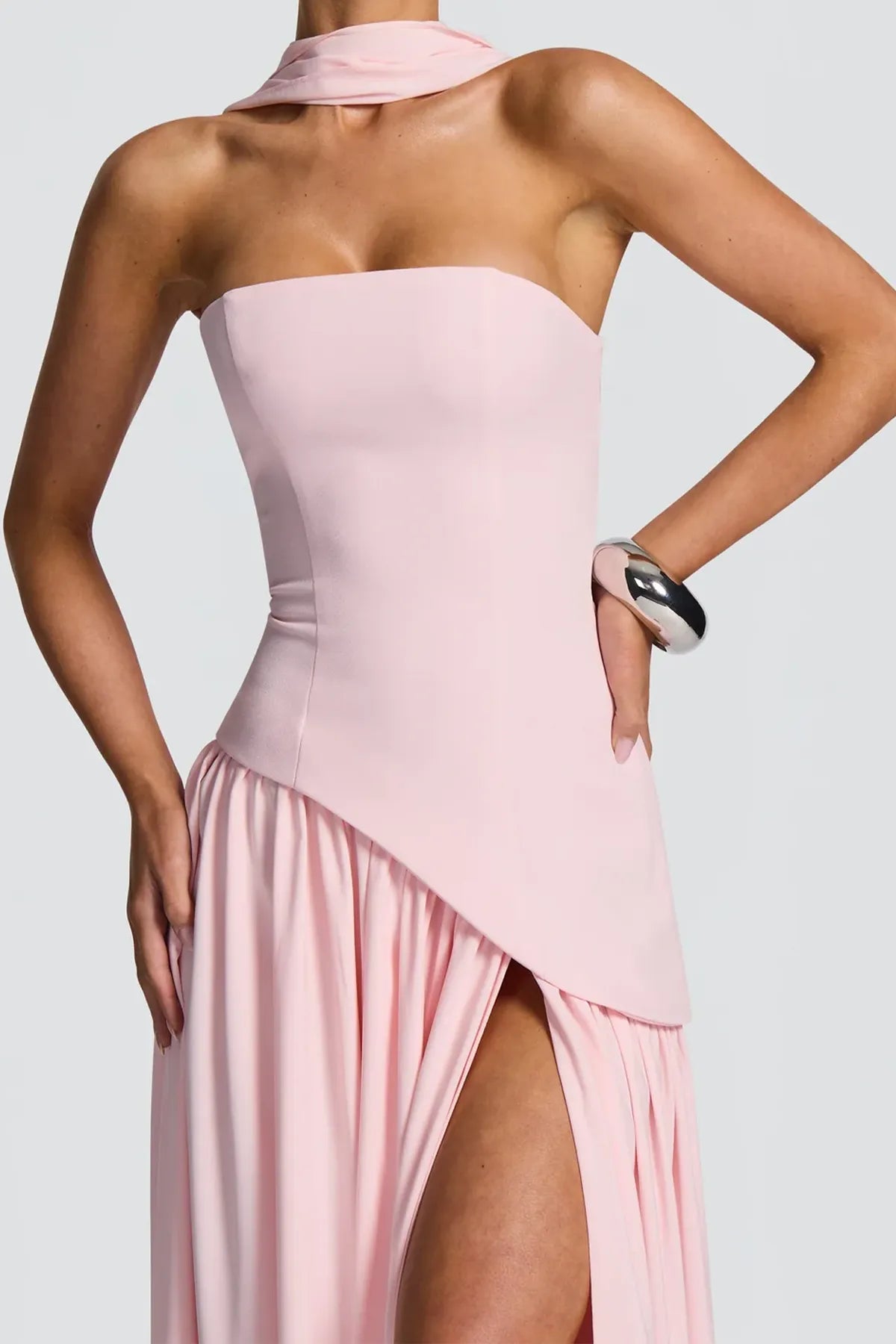 Strapless Split Thigh Maxi Evening Dress