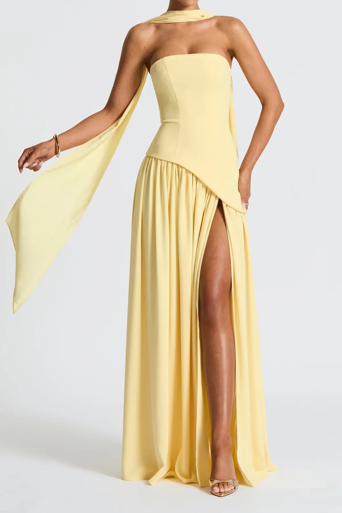 Strapless Split Thigh Maxi Evening Dress