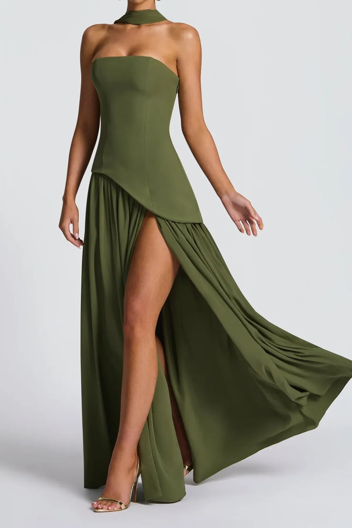 Strapless Split Thigh Maxi Evening Dress