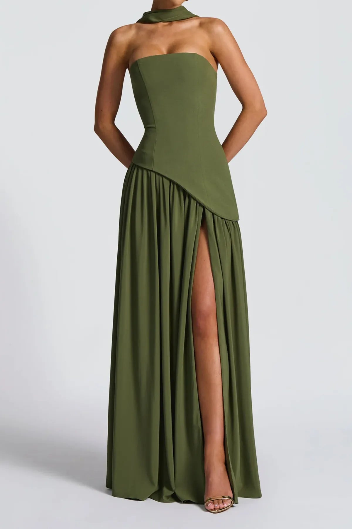 Strapless Split Thigh Maxi Evening Dress