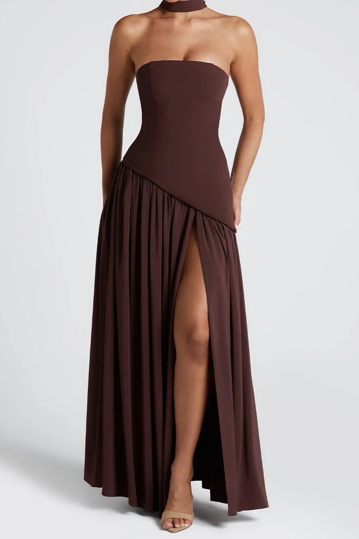Strapless Split Thigh Maxi Evening Dress