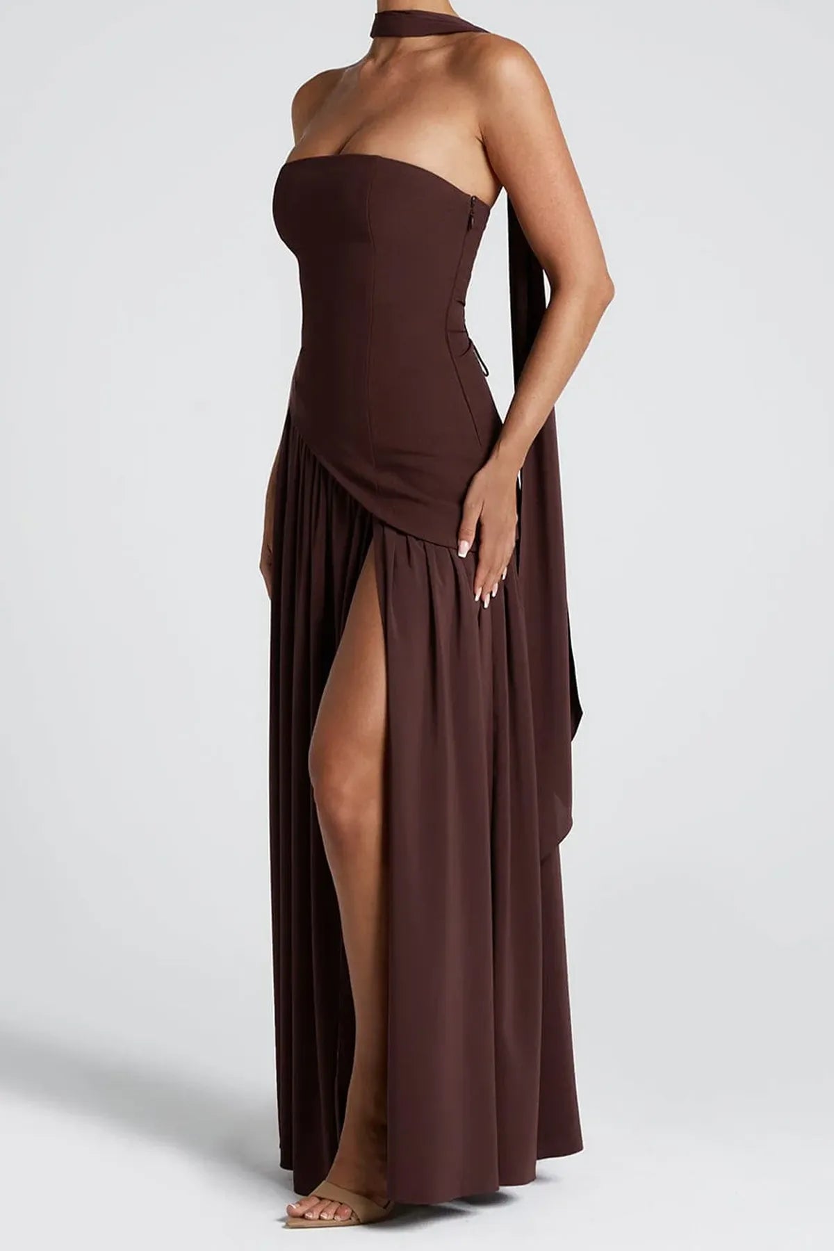Strapless Split Thigh Maxi Evening Dress