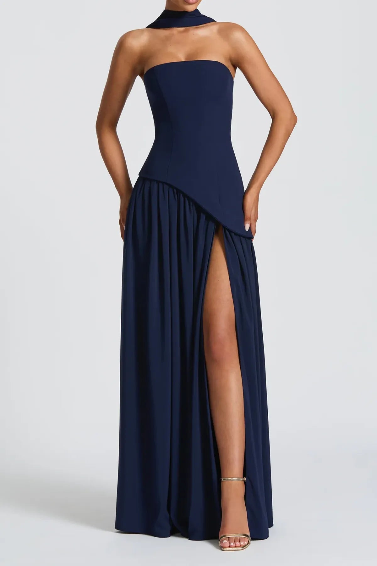 Strapless Split Thigh Maxi Evening Dress