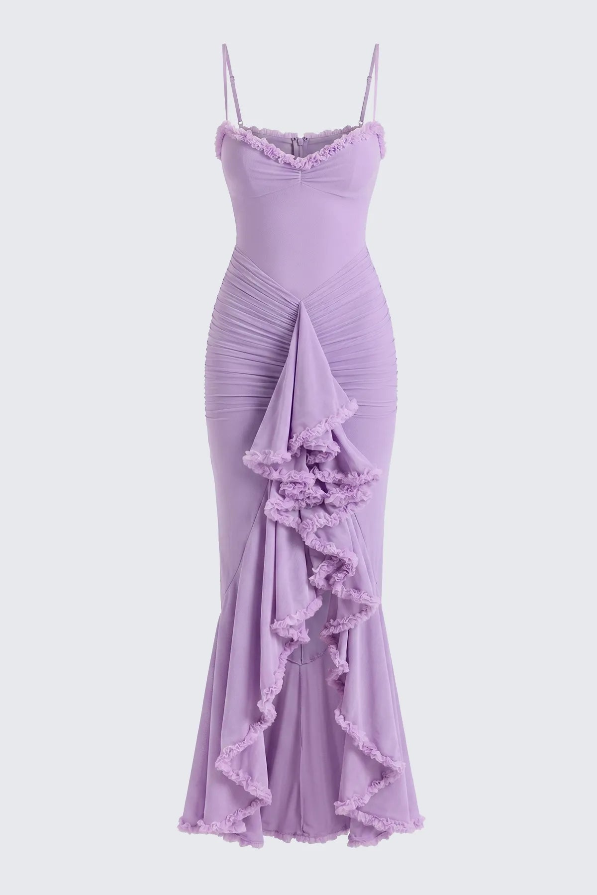 Strappy Ruched High-Low Evening Dress