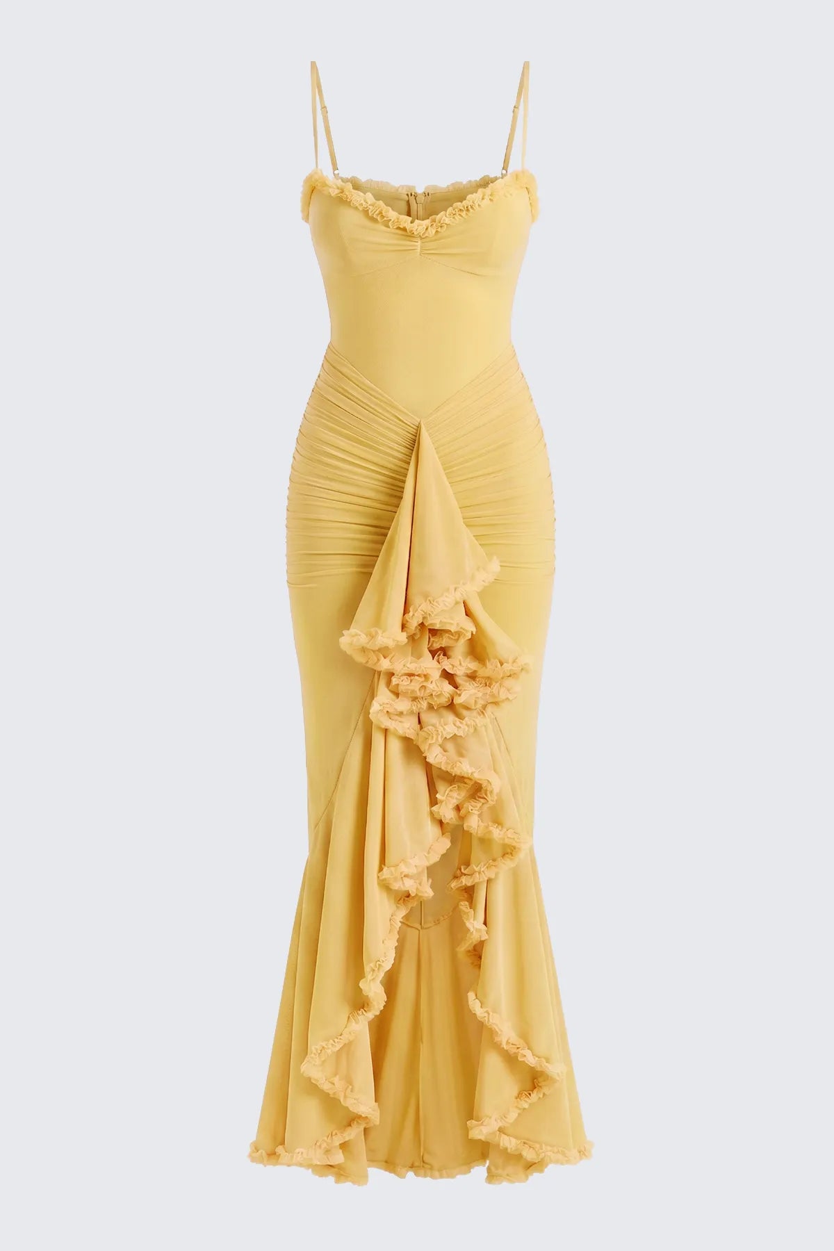 Strappy Ruched High-Low Evening Dress