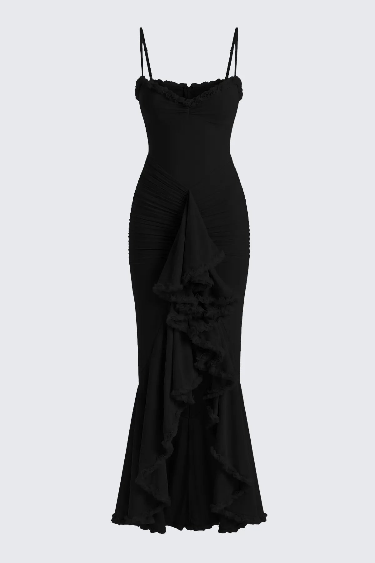 Strappy Ruched High-Low Evening Dress