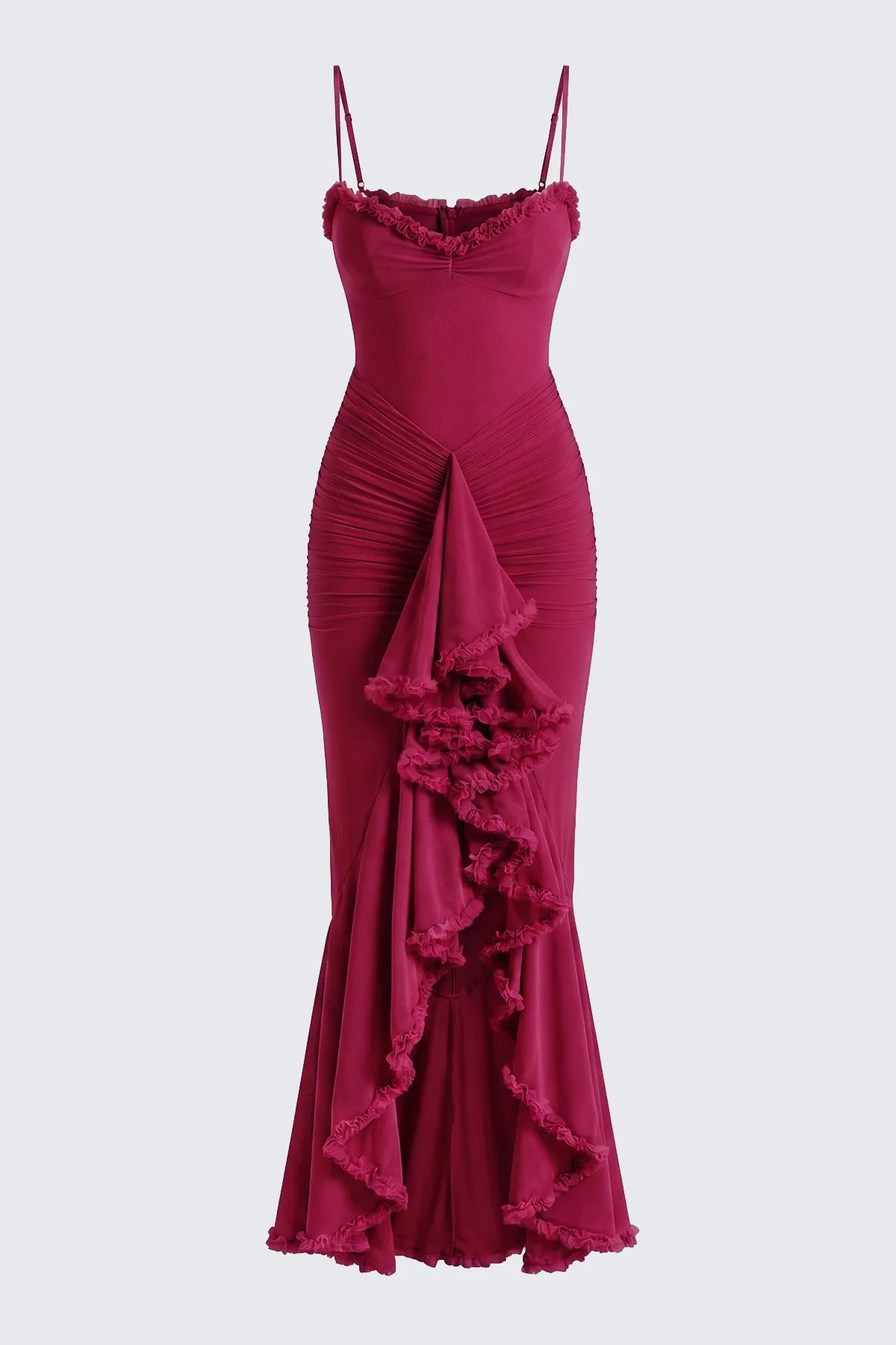 Strappy Ruched High-Low Evening Dress