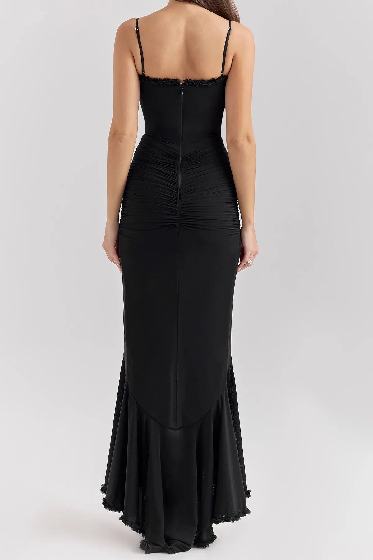 Strappy Ruched High-Low Evening Dress